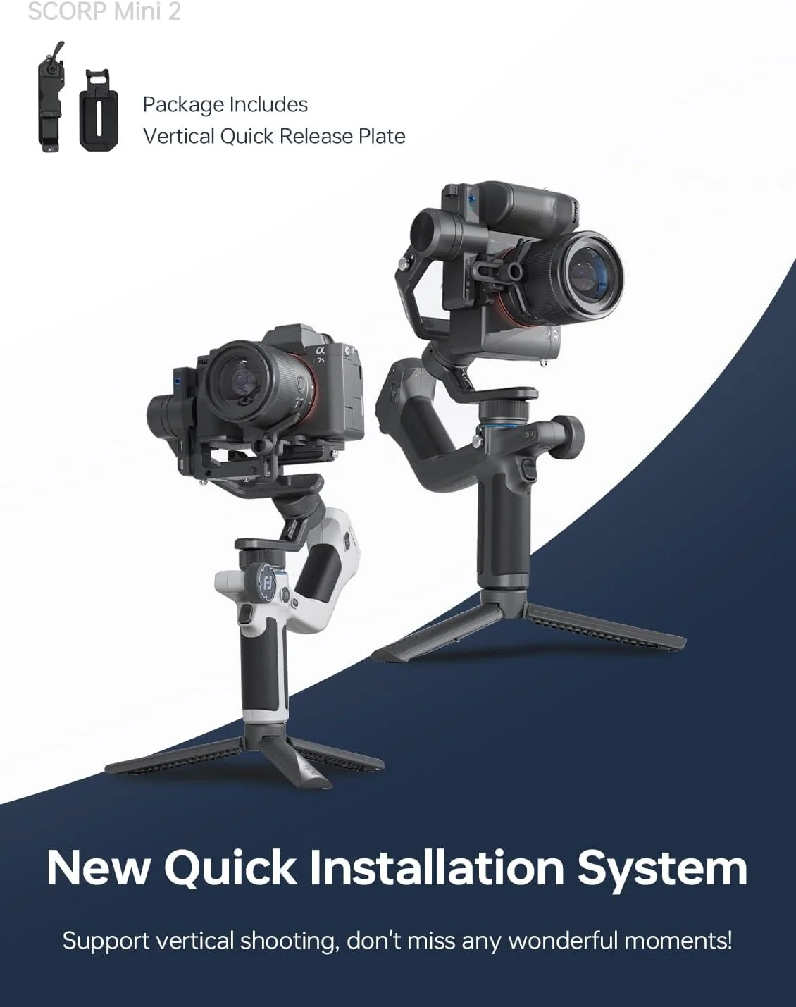 FeiyuTech SCORP Mini 2 [رسمی] لرزشگیر گیمبال با 3 محور، گیمبال همه کاره برای دوربین های بدون آینه، تلفن های هوشمند، دوربین های اکشن، ردیاب هوش مصنوعی داخلی، صفحه رهاسازی سریع عمودی، مشکی