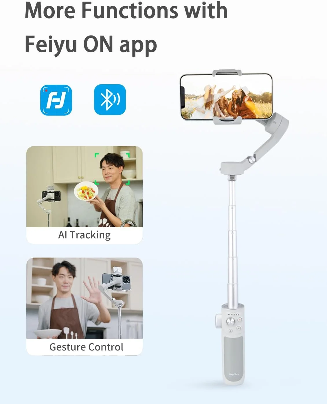 FeiyuTech VB4 [Official] 3-Axis Smartphone Gimbal Stabilizer,8.4’’Built-in Extendable Pole,Face/Object AI Tracking,fits iPhone17 16 15 Samsung Android Phone YouTube IG TikTok,Max 260g