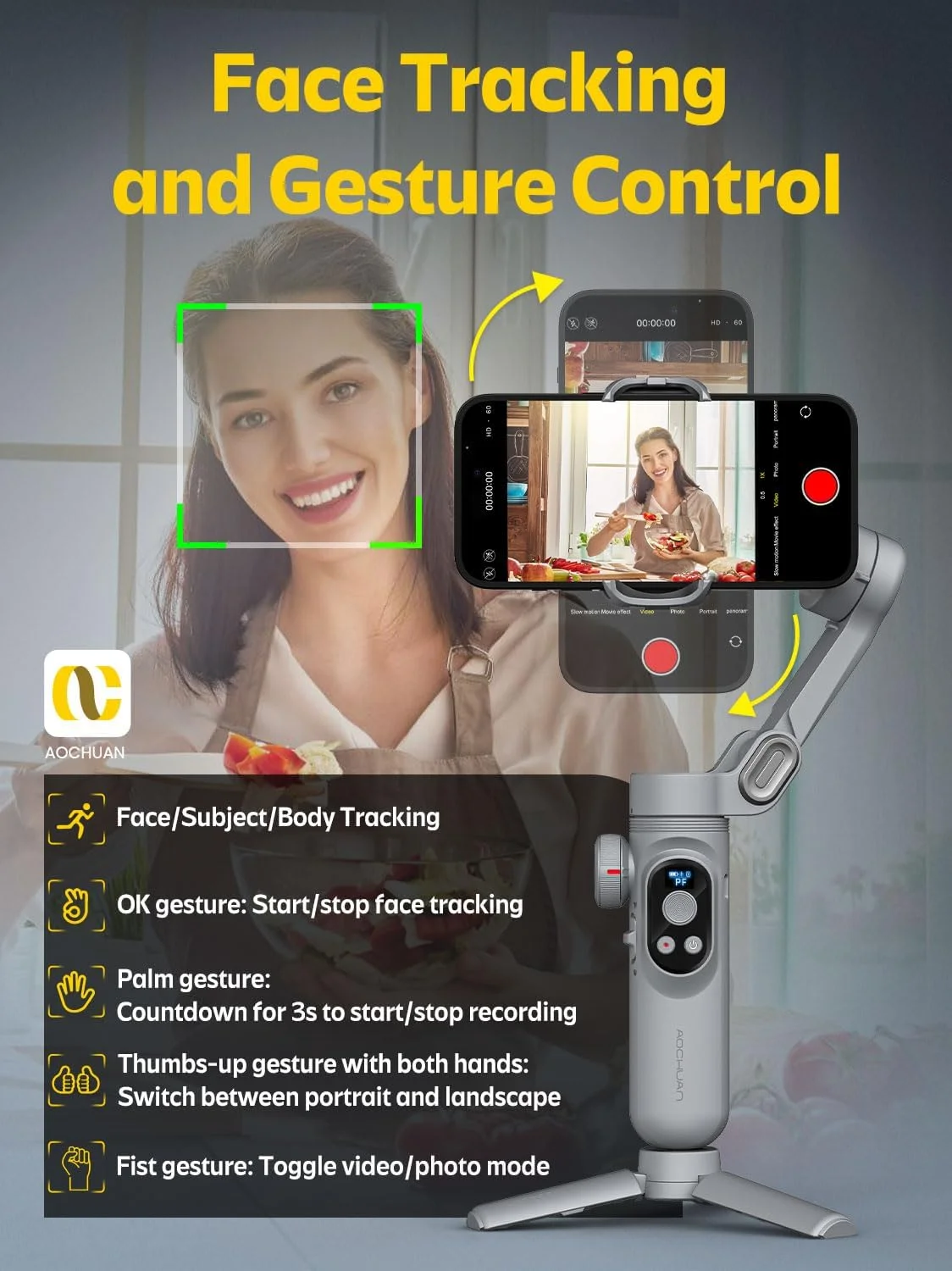 AOCHUAN Smart X Pro Gimbal Stabilizer for Smartphone with Face Detection LED Light Gimbal Foldable Phone 3 Axis Portable iPhone16 15 14 13 12Pro/Max Galaxy S24 Youtube TikTok AOCHUAN Smart X Pro Gimbal Stabilizer for Smartphone with Face Detection LED Light Gimbal Foldable Phone 3 Axis Portable iPhone16 15 14 13 12Pro/Max Galaxy S24 Youtube TikTok