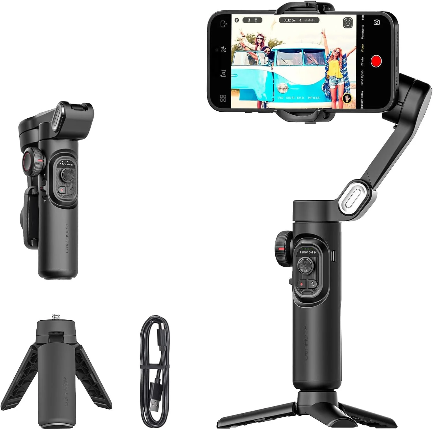 لرزشگیر گیمبال تاشو و قابل حمل AOCHUAN برای تلفن هوشمند، لرزشگیر دستی 3 محوره تلفن برای ضبط ویدیو، گیمبال تلفن همراه برای TikTok YouTube Vlog Selfie، ردیابی خودکار چهره (Smart XE)