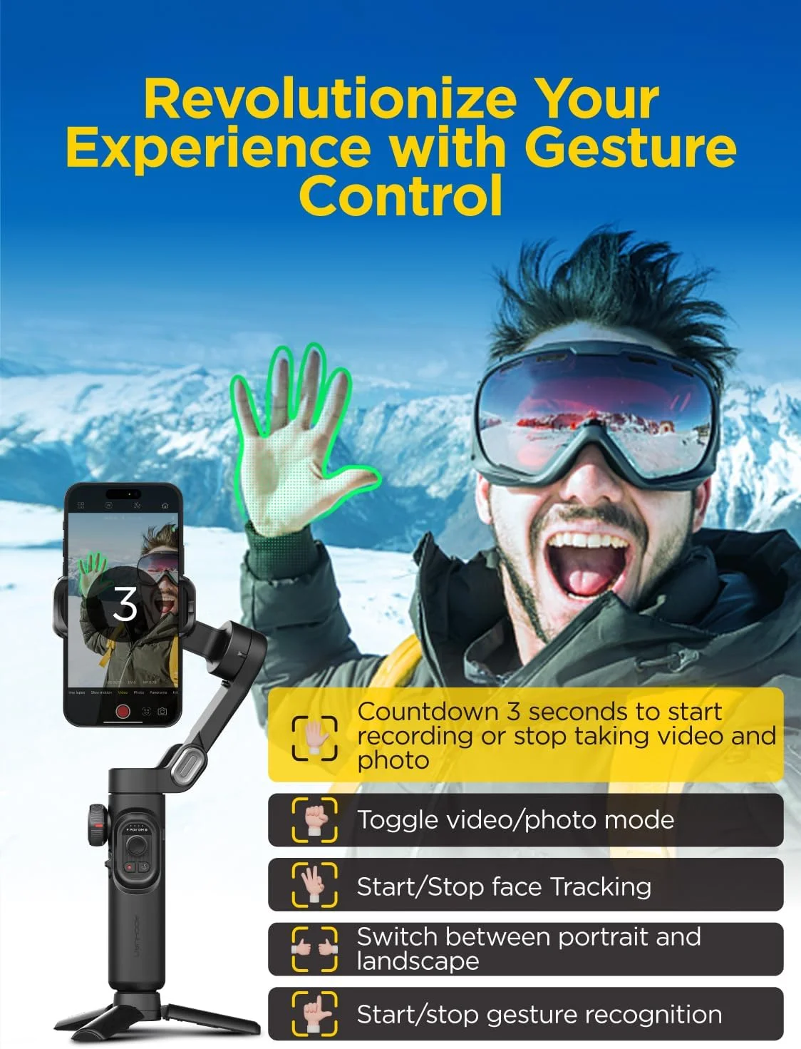 لرزشگیر گیمبال AOCHUAN برای تلفن هوشمند، گیمبال آیفون با چرخ فوکوس، گیمبال ردیابی چهره/شی برای آیفون 16، 15 پرو مکس/اندروید، گیمبال تاشو 3 محوره دستی تلفن برای ضبط ویدیو - Smart XE