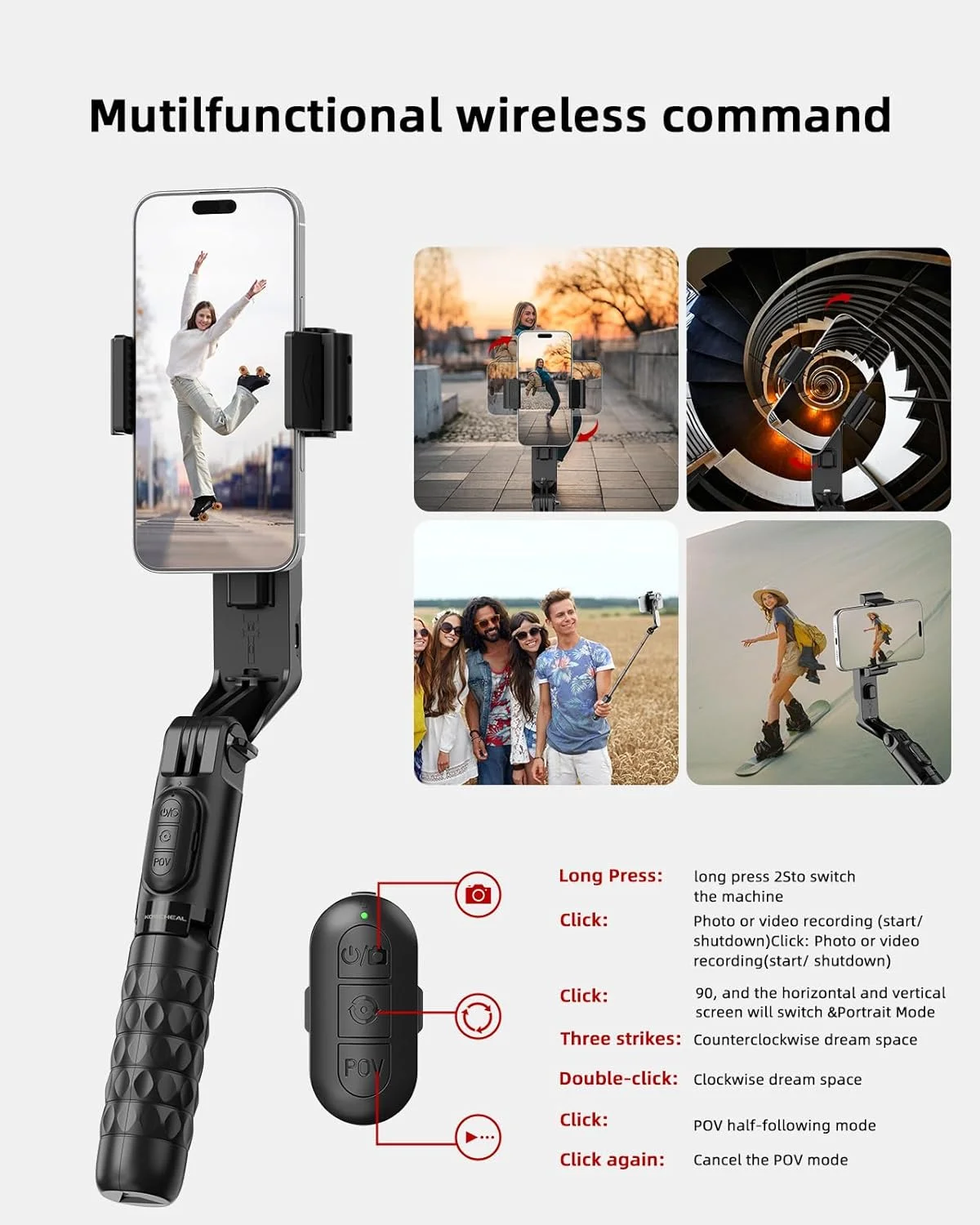 KOSCHEAL Selfie Stick Gimbal Stabilizer,1-Axis Cell Phone Stabilizer with Fill Light 360°Rotation with Wireless Controller for Android and iPhone,Ideal for Vlogging,Youtube KOSCHEAL Selfie Stick Gimbal Stabilizer,1-Axis Cell Phone Stabilizer with Fill Light 360°Rotation with Wireless Controller for Android and iPhone,Ideal for Vlogging,Youtube