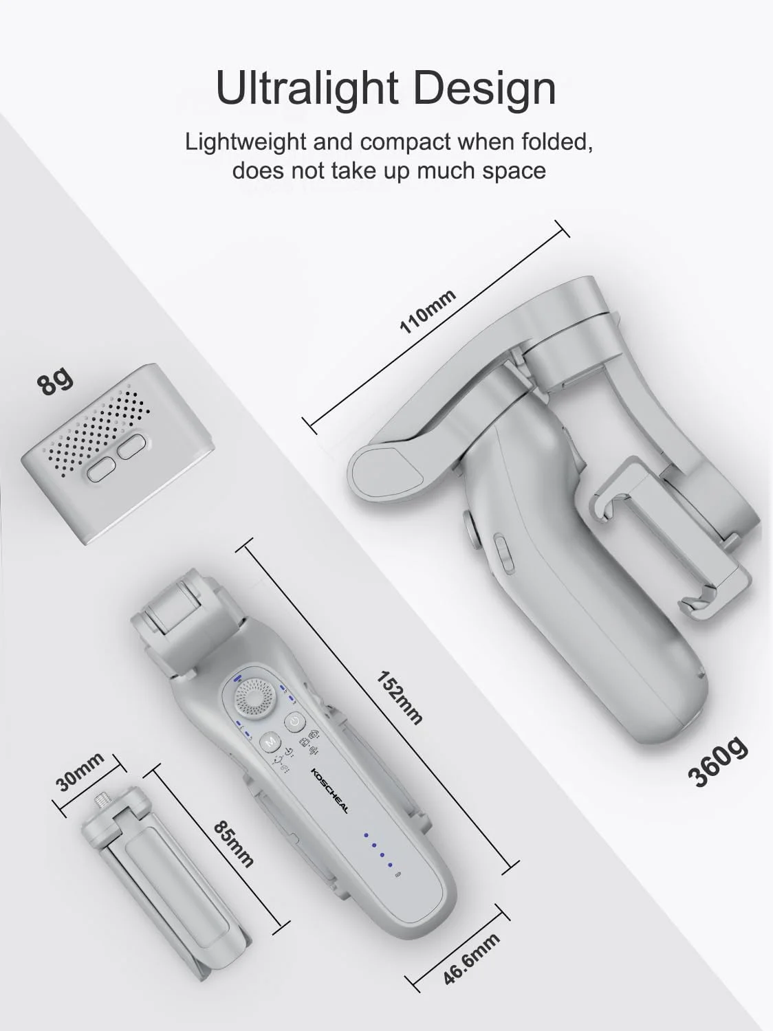لرزشگیر تلفن همراه KOSCHEAL، لرزشگیر گیمبال 3 محوره تاشو و قابل حمل، ایده آل برای ولاگ، یوتیوب، TikTok و پخش زنده ولاگ برای اندروید و iOS لرزشگیر تلفن همراه KOSCHEAL، لرزشگیر گیمبال 3 محوره تاشو و قابل حمل، ایده آل برای ولاگ، یوتیوب، TikTok و پخش زنده ولاگ برای اندروید و iOS