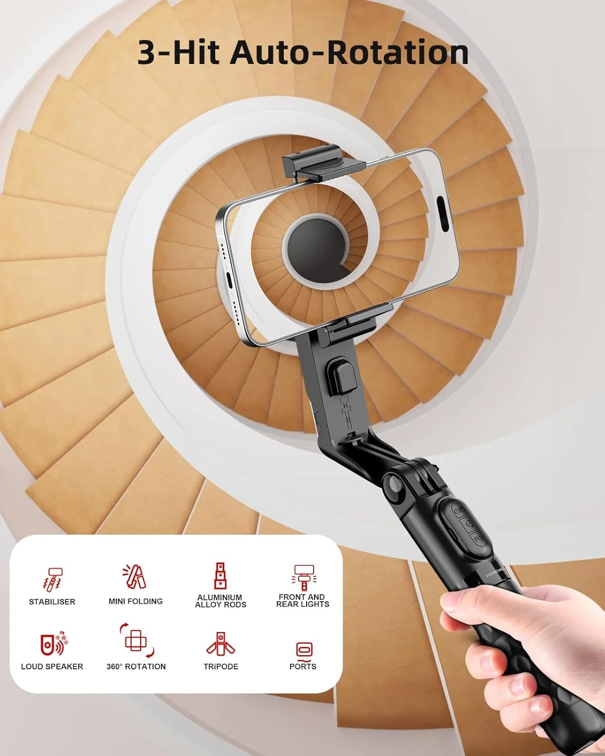 KOSCHEAL Selfie Stick Gimbal Stabilizer,1-Axis Cell Phone Stabilizer with Fill Light 360°Rotation with Wireless Controller for Android and iPhone,Ideal for Vlogging,Youtube KOSCHEAL Selfie Stick Gimbal Stabilizer,1-Axis Cell Phone Stabilizer with Fill Light 360°Rotation with Wireless Controller for Android and iPhone,Ideal for Vlogging,Youtube