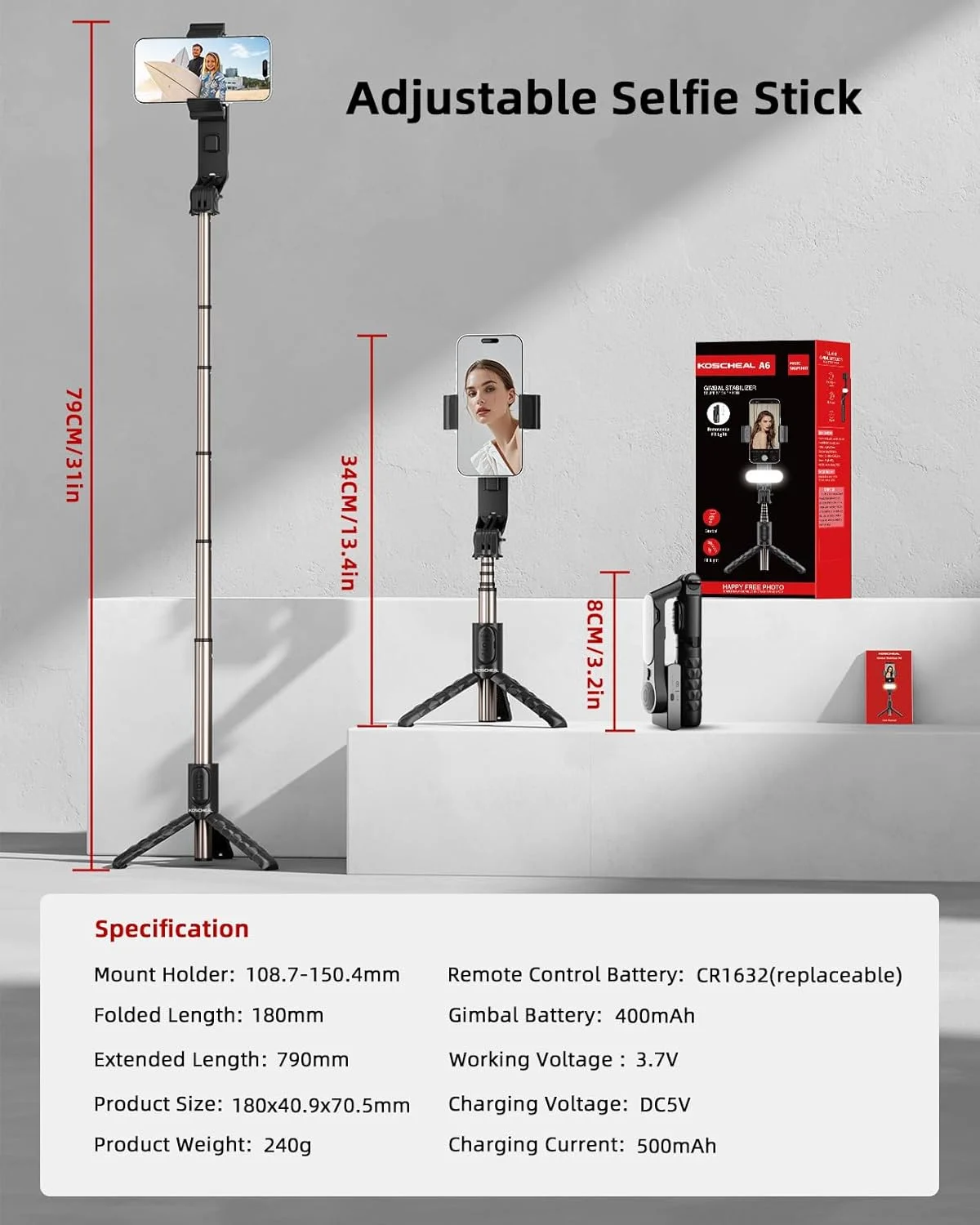 KOSCHEAL Selfie Stick Gimbal Stabilizer,1-Axis Cell Phone Stabilizer with Fill Light 360°Rotation with Wireless Controller for Android and iPhone,Ideal for Vlogging,Youtube KOSCHEAL Selfie Stick Gimbal Stabilizer,1-Axis Cell Phone Stabilizer with Fill Light 360°Rotation with Wireless Controller for Android and iPhone,Ideal for Vlogging,Youtube