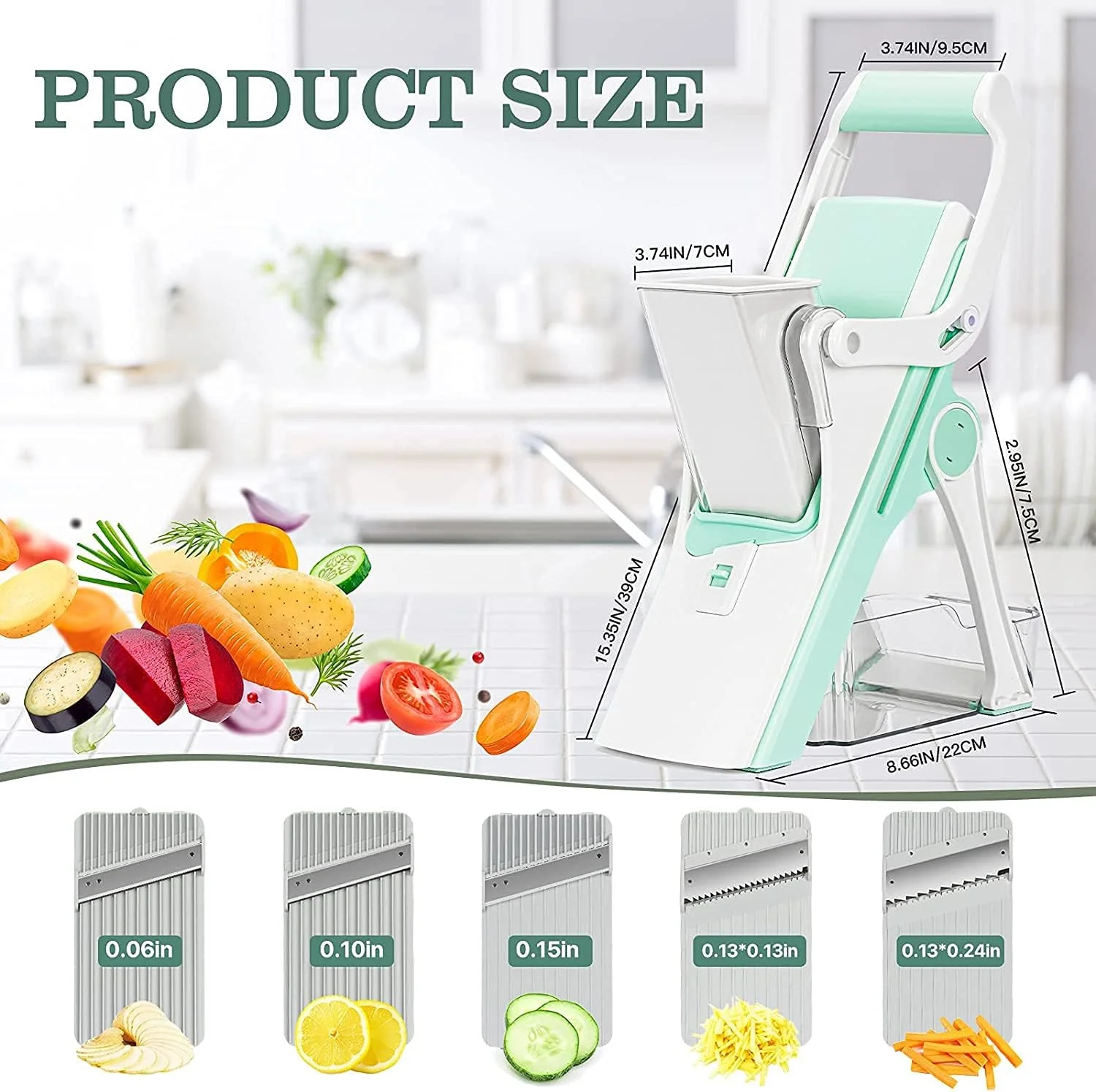 خردکن و اسلایسر ماندولین 5 در 1 KASTWAVE با محفظه - ایده آل برای پیاز، سیب زمینی، سالاد، سیب، هویج و گوشت - 5 تیغه تیز برای برش و رنده کردن آسان