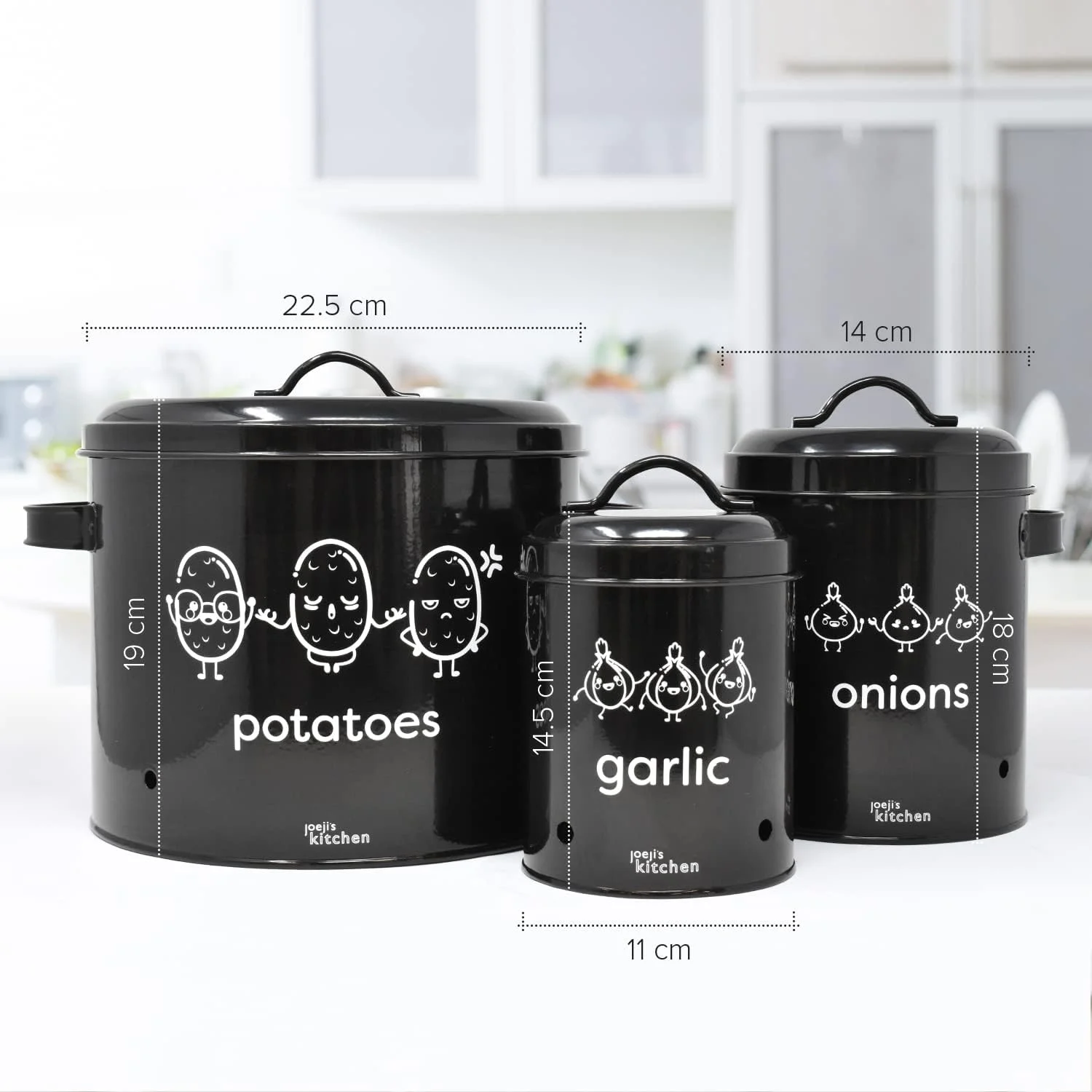 ست 3 تایی ظروف نگهداری پیاز و سیب زمینی آشپزخانه جوجی، ظروف فلزی درب دار با گردش هوای 360 درجه، سبزیجات را برای مدت طولانی تری تازه نگه می دارد - ظرف نگهداری سبزیجات و سیر - مشکی ست 3 تایی ظروف نگهداری پیاز و سیب زمینی آشپزخانه جوجی، ظروف فلزی درب دار با گردش هوای 360 درجه، سبزیجات را برای مدت طولانی تری تازه نگه می دارد - ظرف نگهداری سبزیجات و سیر - مشکی