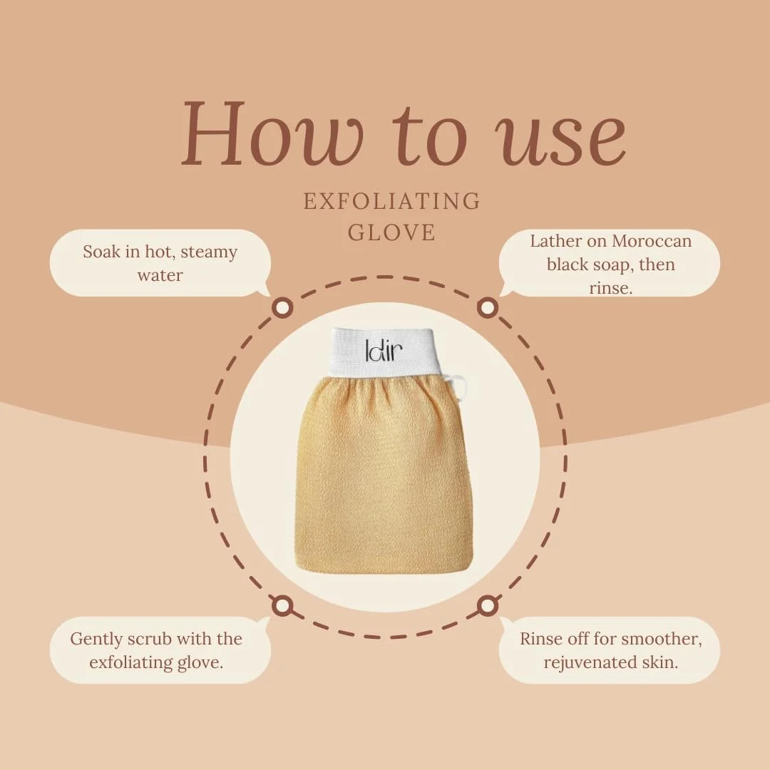 دستکش لایه بردار اورجینال IDIR - بهترین اسکرابر بدن برای پوست صاف - لیف مراکشی ملایم - دستکش لایه بردار که پوست مرده و کراتوز پیلاریس را از بین می برد - کسا بهترین پاک کننده پوست مرده.