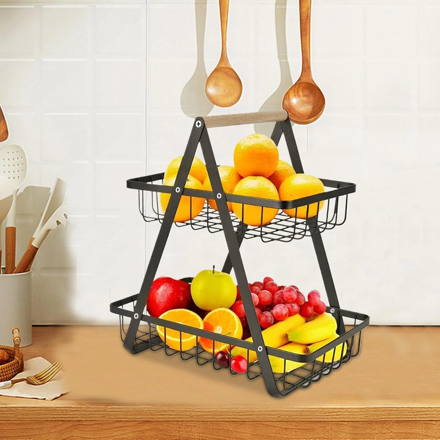 استند میوه، سبد میوه 2 طبقه برای پیشخوان آشپزخانه، قفسه نگهدارنده با ظرفیت بزرگ برای نگهداری تنقلات، نان، مهمانی، سرو پیاز و سیب زمینی استند میوه، سبد میوه 2 طبقه برای پیشخوان آشپزخانه، قفسه نگهدارنده با ظرفیت بزرگ برای نگهداری تنقلات، نان، مهمانی، سرو پیاز و سیب زمینی