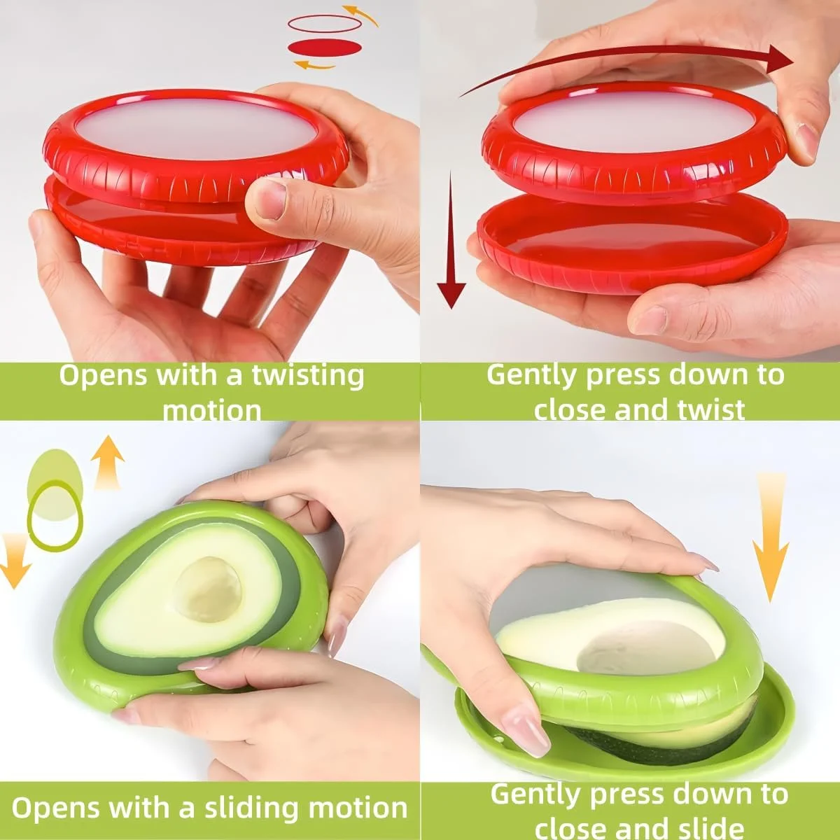 نگهدارنده آووکادو و پیاز JXYT، جعبه نگهداری سیلیکونی میوه، جعبه نگهداری ضد اکسیداسیون میوه و سبزیجات، مجموعه 4 تایی ظروف نگهداری قابل استفاده مجدد، برای سیر، پیاز، لیمو و سیب زمینی