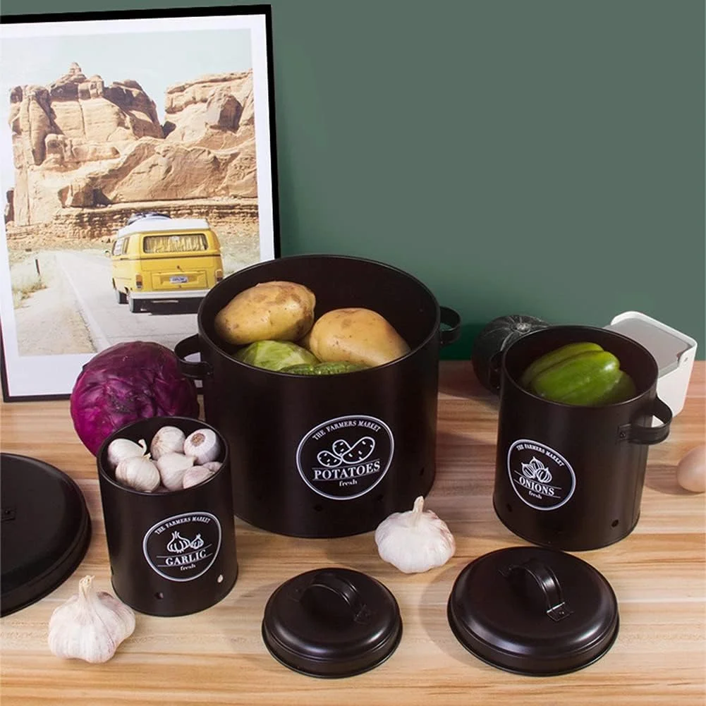 IDEQUY ست ۳ عددی جعبه نگهداری سیب زمینی، پیاز و سیر، سطل های ظروف غذا A