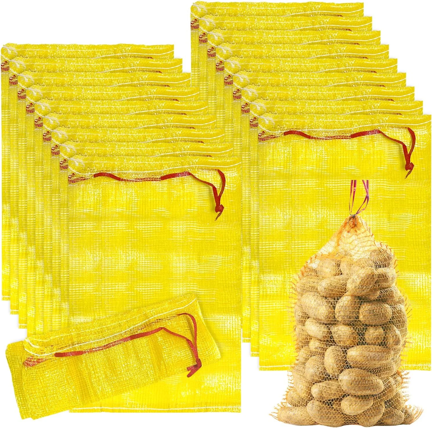Hlimior 20 Pack Reusable Potato Storage Mesh Bags, 17"×25” Mesh Storage Produce Bags Reusable Vegetable Storage Bags, 20 lbs Capacity Onion Storage Washable Net Bags For Potato Garlic Fruits Seafood