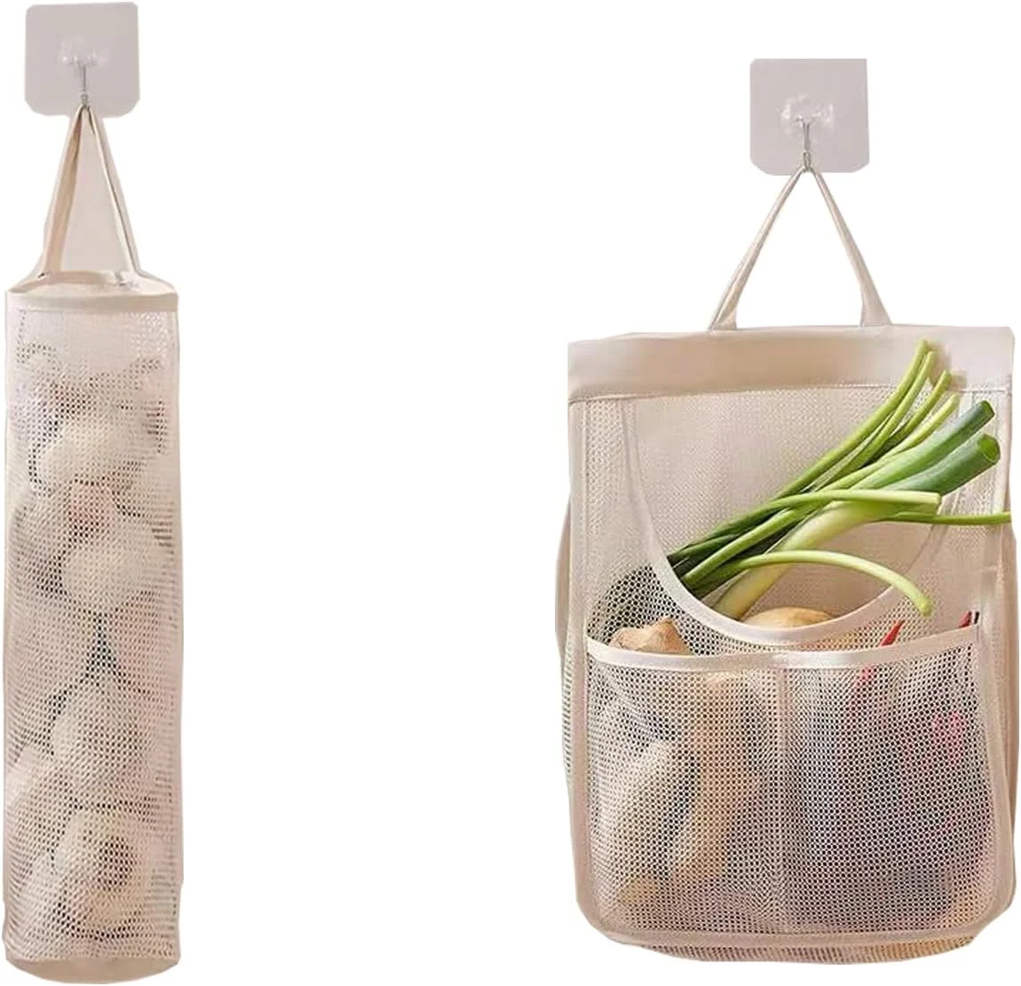 HINIHAO 6pcs Reusable Breathable Hanging Storage Mesh Bags, Onion Bags Mesh Garlic Net Bag, Washable Kitchen Storage Holder Bag for Potatoes, Onions, Garlics, Vegetables, Fruit (1)