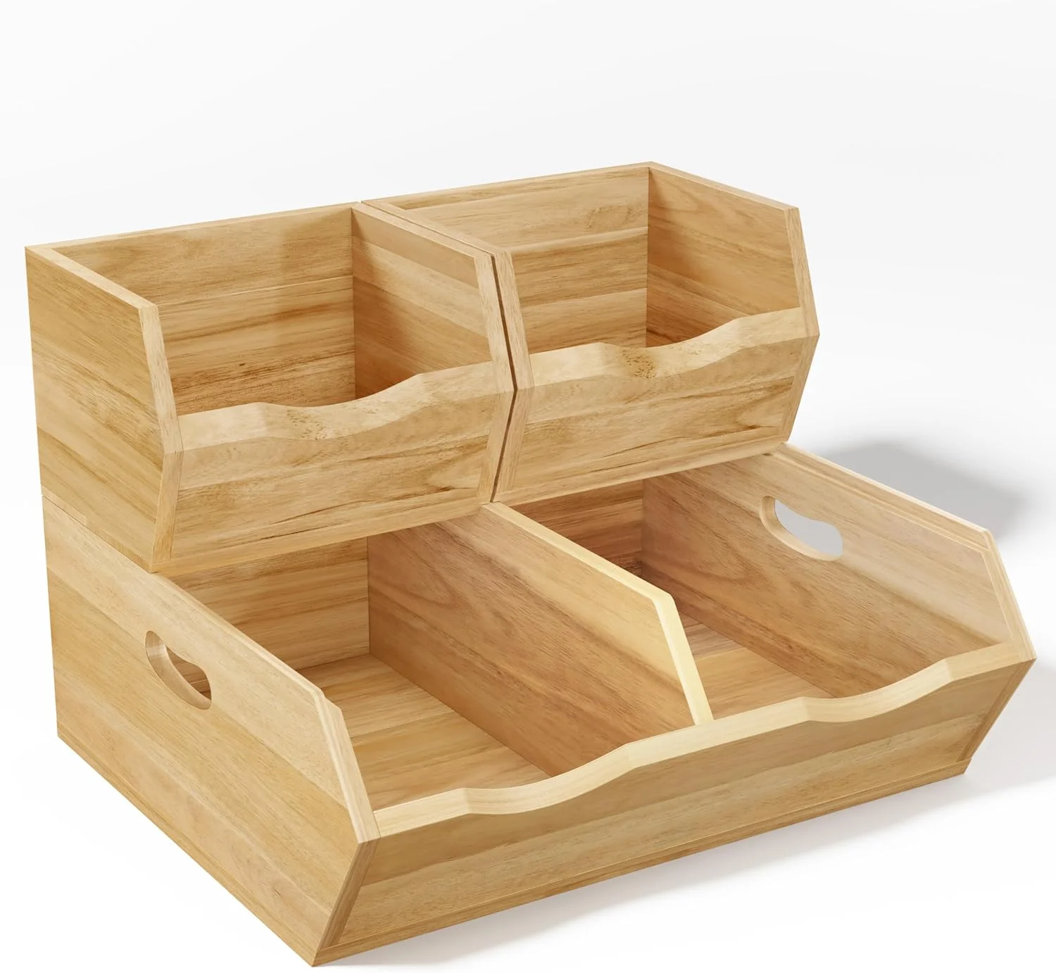 ظروف نگهداری مواد غذایی HOMESTEAD با دستگیره، چوب اقاقیا - قابل چیدن، ظروف نگهداری سیب زمینی و پیاز برای سازماندهی آشپزخانه، ست 3 تکه