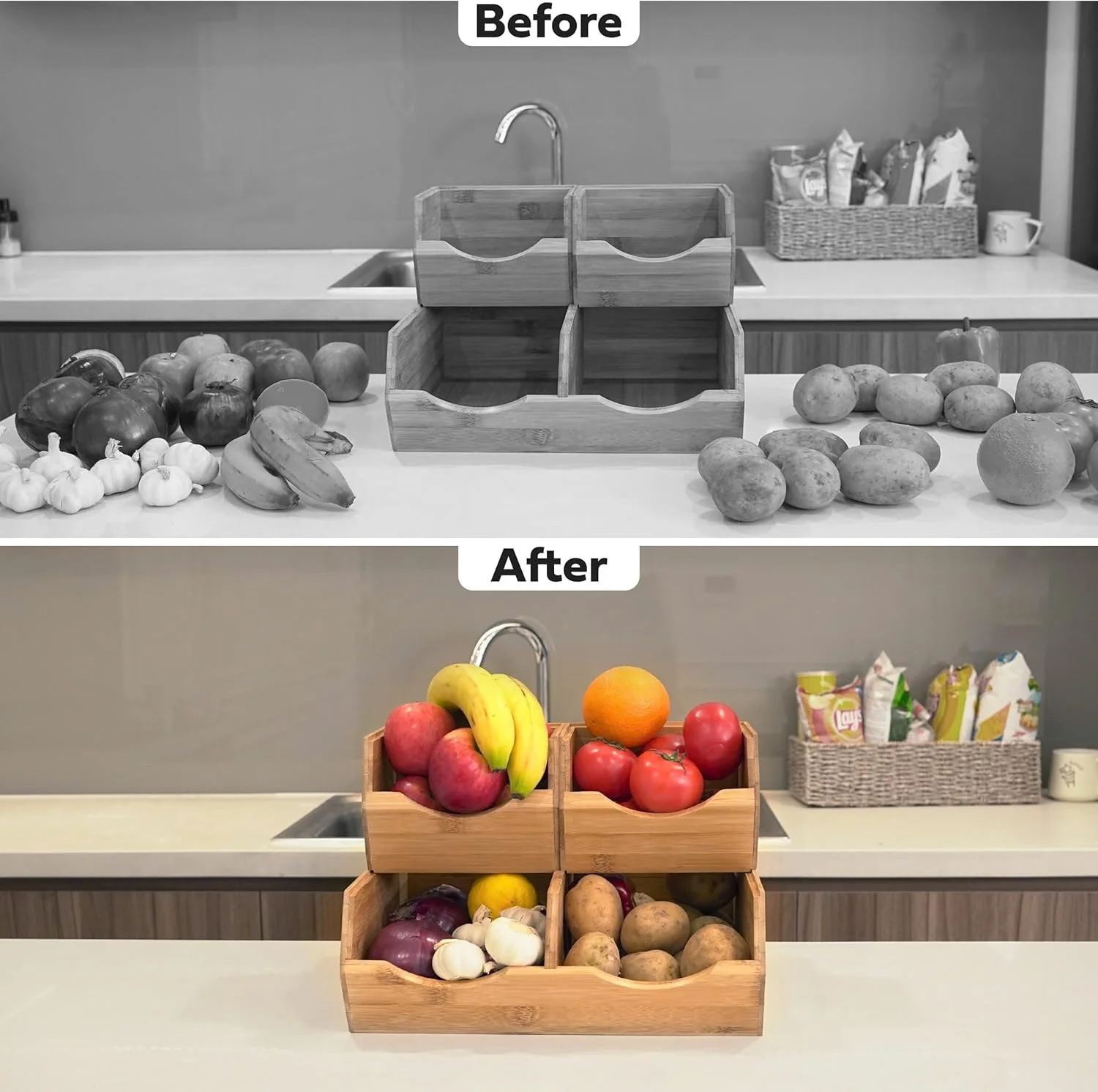 ظروف ذخیره سازی بامبو HOMESTEAD - سبدهای قابل چیدن، ذخیره سازی سیب زمینی و پیاز، ظروف ذخیره سازی چوبی برای سازماندهی و ذخیره سازی سبدهای انبار، مجموعه 3 عددی ظروف ذخیره سازی بامبو HOMESTEAD - سبدهای قابل چیدن، ذخیره سازی سیب زمینی و پیاز، ظروف ذخیره سازی چوبی برای سازماندهی و ذخیره سازی سبدهای انبار، مجموعه 3 عددی