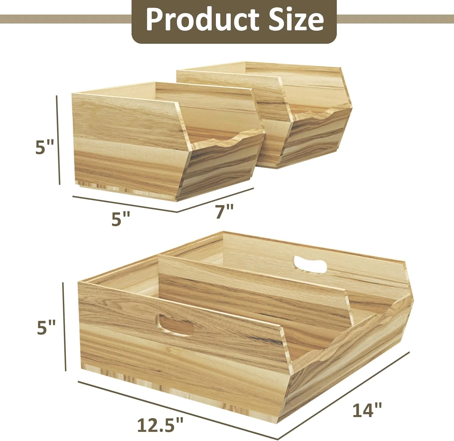 ظروف نگهداری مواد غذایی HOMESTEAD با دستگیره، چوب اقاقیا - قابل چیدن، ظروف نگهداری سیب زمینی و پیاز برای سازماندهی آشپزخانه، ست 3 تکه