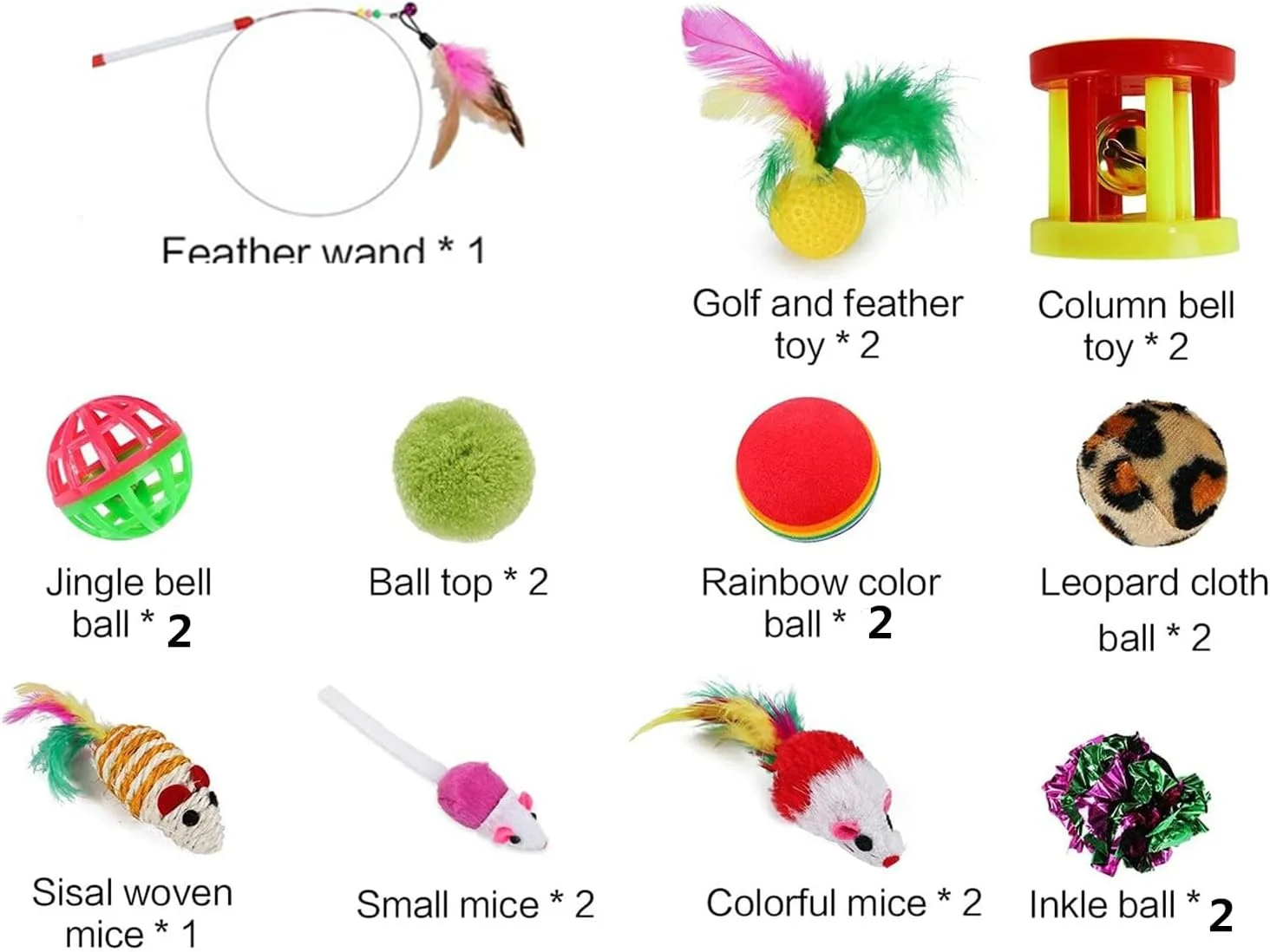 مجموعه 20 عددی اسباب بازی گربه ZELLYA، شامل اسباب بازی های متنوع بچه گربه، اسباب بازی موش بچه گربه، اسباب بازی توپ گربه، اسباب بازی چوب پر گربه، اسباب بازی زنگوله گربه، مجموعه اسباب بازی های تعاملی گربه برای گربه های خانگی