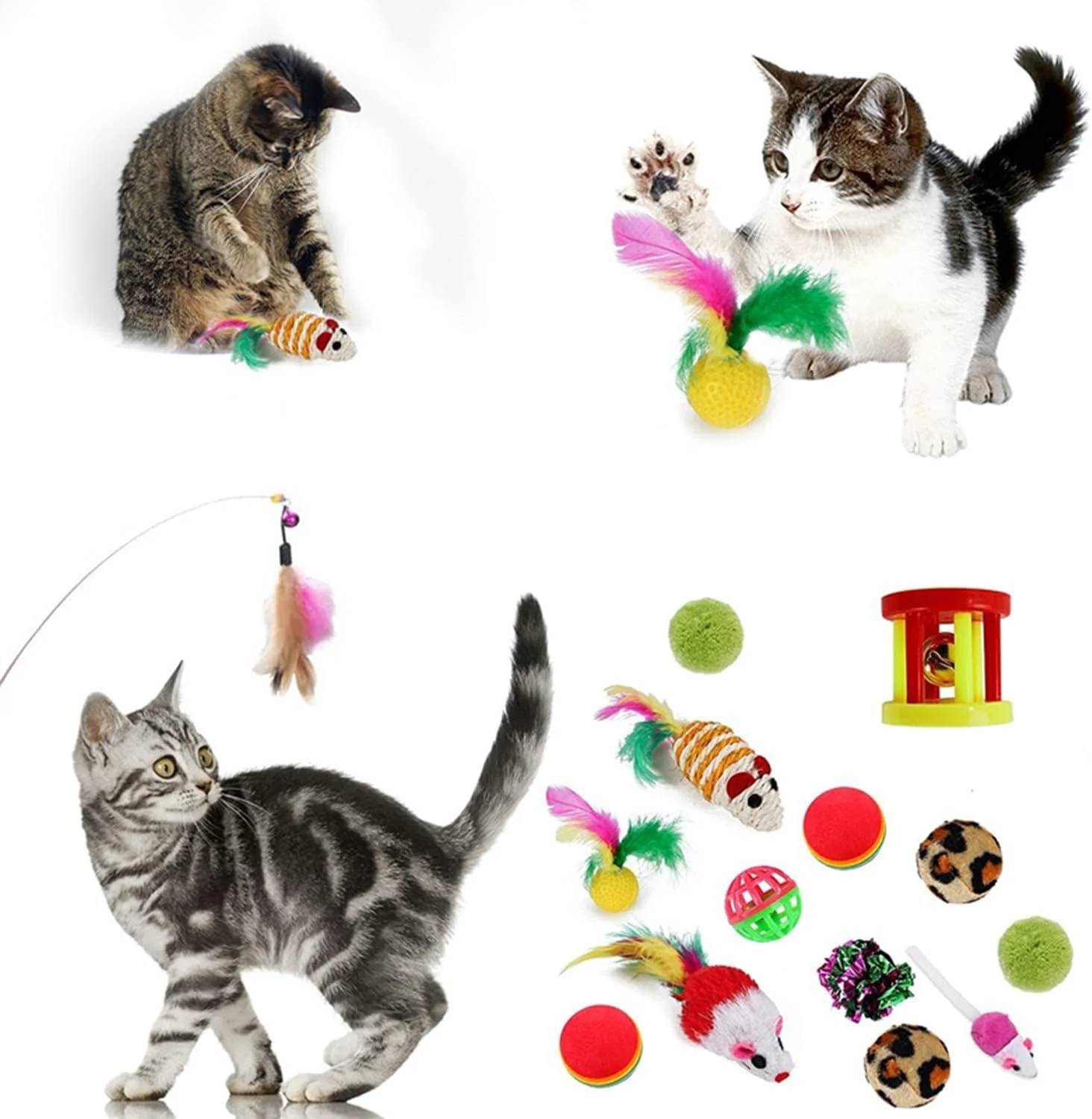 مجموعه 20 عددی اسباب بازی گربه ZELLYA، شامل اسباب بازی های متنوع بچه گربه، اسباب بازی موش بچه گربه، اسباب بازی توپ گربه، اسباب بازی چوب پر گربه، اسباب بازی زنگوله گربه، مجموعه اسباب بازی های تعاملی گربه برای گربه های خانگی