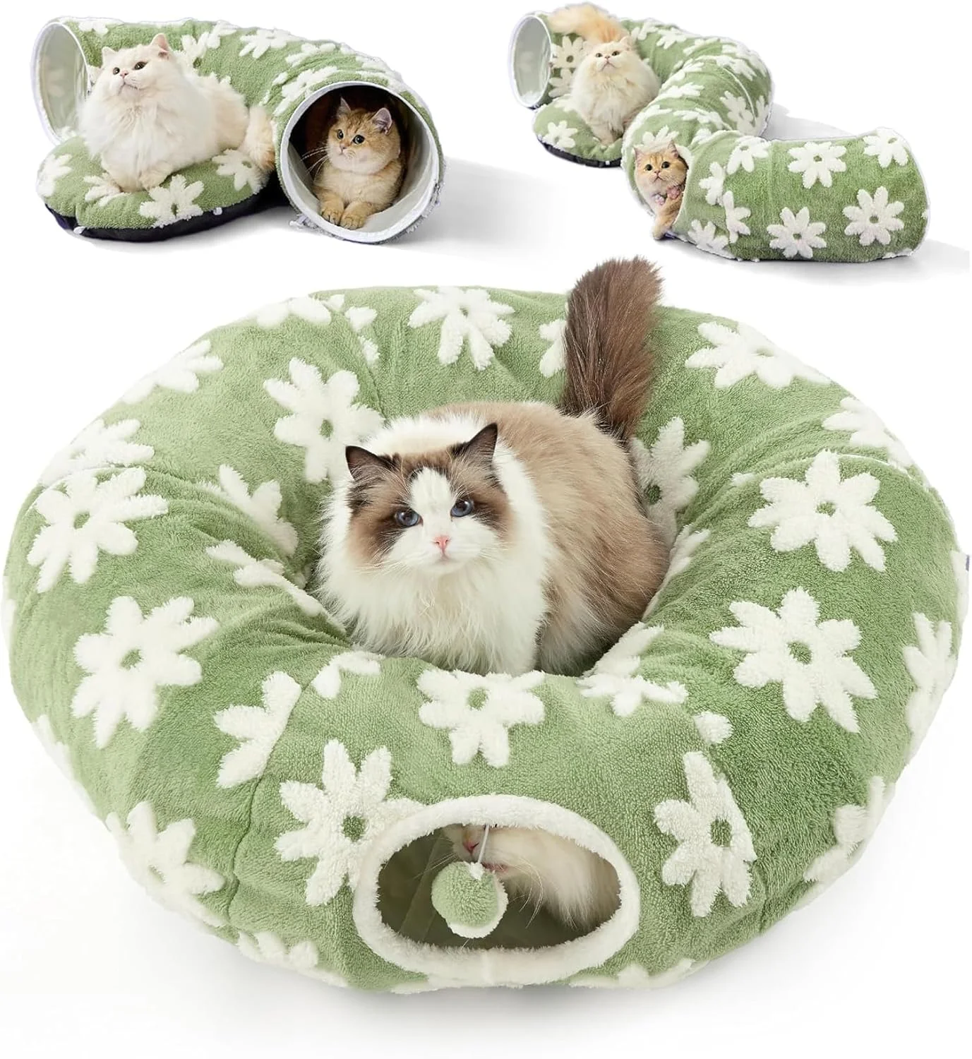 تخت تونلی گربه YOUWE7 برای گربه های خانگی - اسباب بازی تونلی دونات گربه ای زیبا با کوسن دایره ای قابل شستشو، اسباب بازی غار دالی موشه گرد برای بچه گربه/توله سگ/خرگوش (سبز) تخت تونلی گربه YOUWE7 برای گربه های خانگی - اسباب بازی تونلی دونات گربه ای زیبا با کوسن دایره ای قابل شستشو، اسباب بازی غار دالی موشه گرد برای بچه گربه/توله سگ/خرگوش (سبز)