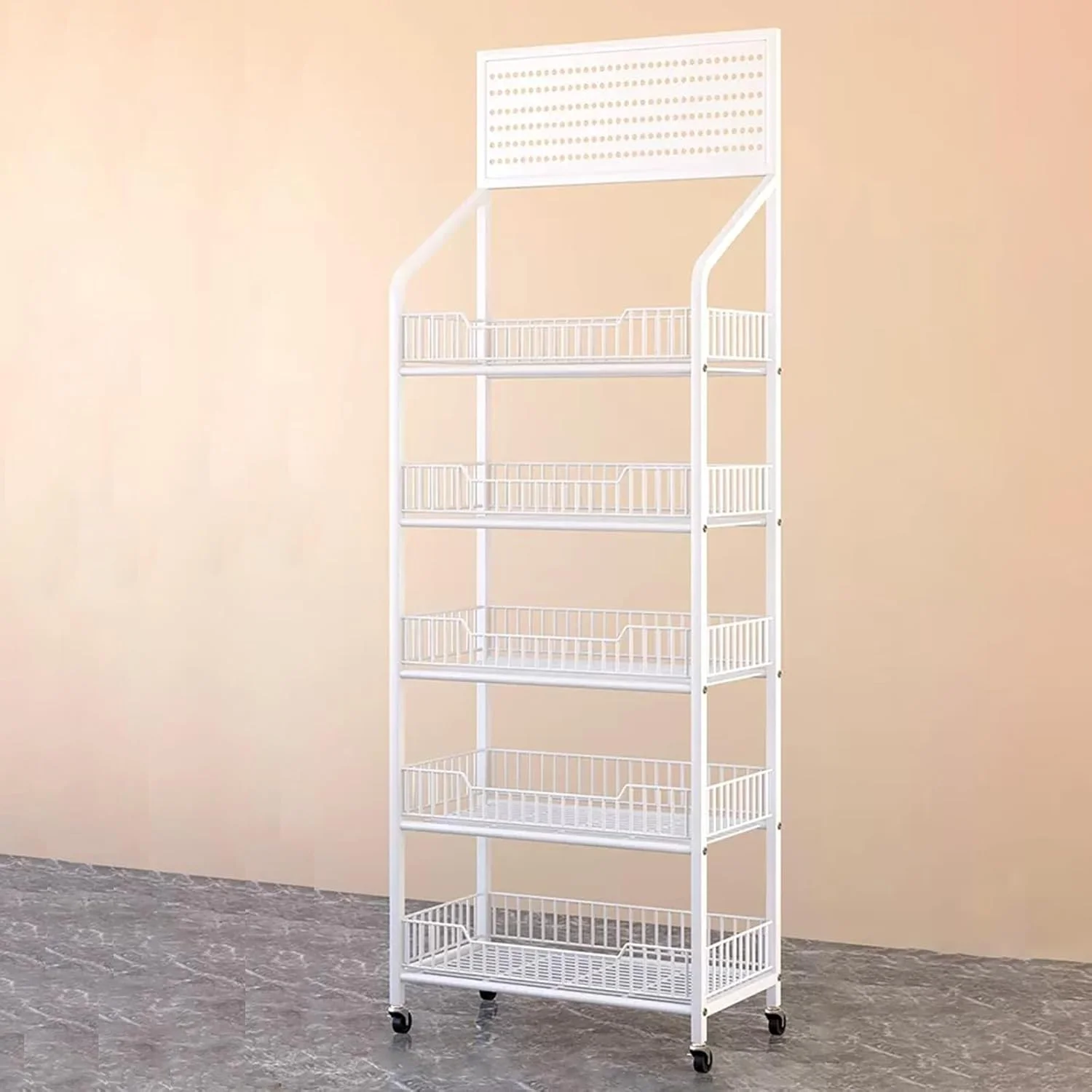 قفسه نگهداری پیاز و سیب زمینی، قفسه نمایشگر فروشگاهی سنگین برای سوپرمارکت/بازار کشاورزی/آشپزخانه، نگهدارنده سازمان دهنده میوه و سبزیجات 4/5 طبقه (رنگ: سفید، اندازه: 60x27x165cm)