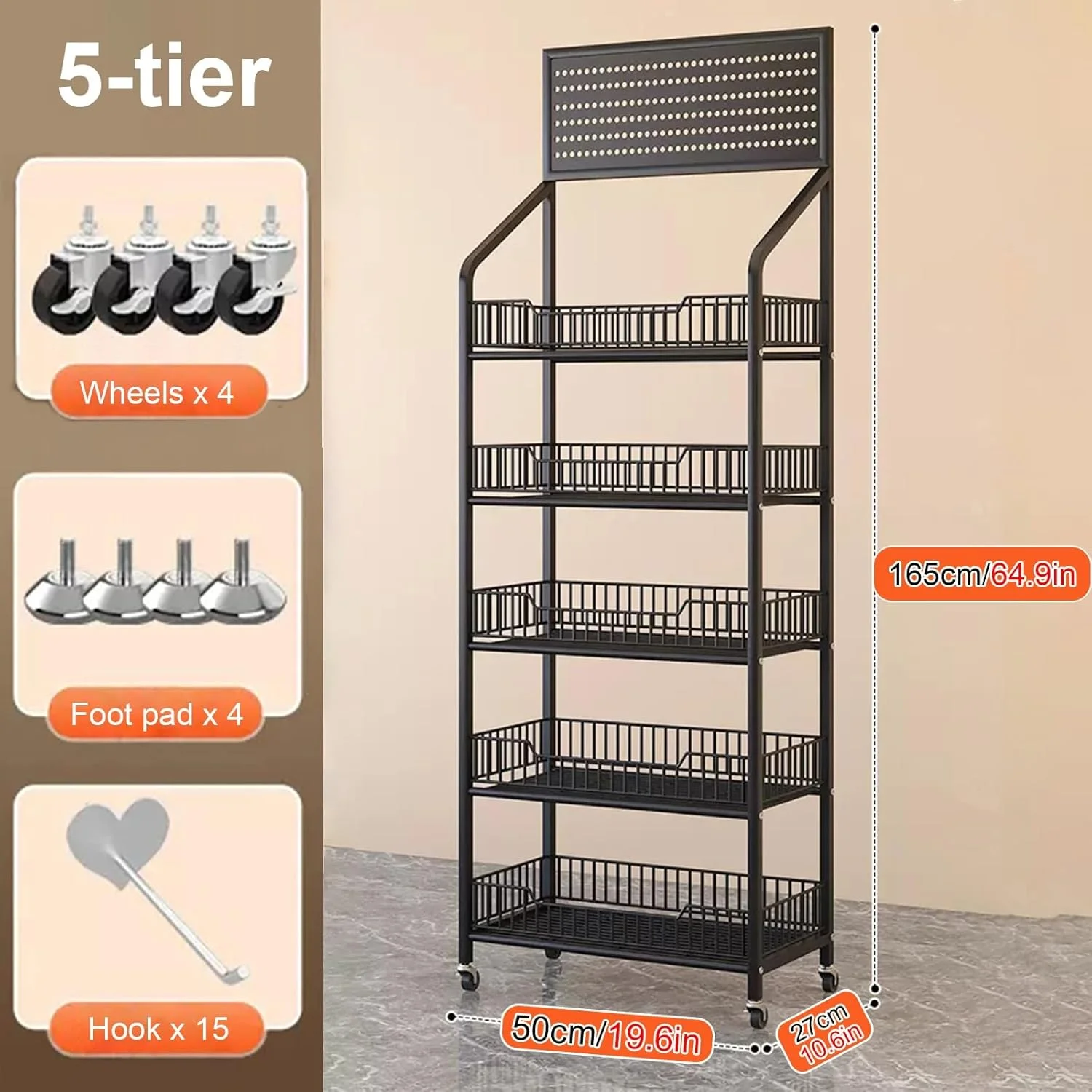 قفسه نگهداری پیاز و سیب زمینی، قفسه نمایشگر فروشگاهی سنگین برای سوپرمارکت/بازار کشاورزی/آشپزخانه، نگهدارنده سازمان دهنده میوه و سبزیجات 4/5 طبقه (رنگ: سفید، اندازه: 60x27x165cm)