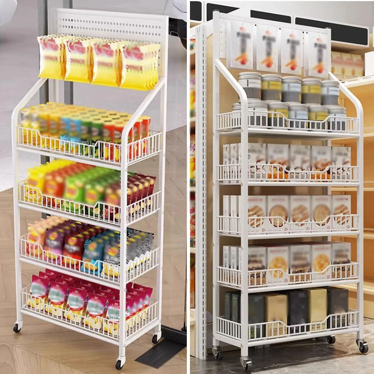 قفسه نگهداری پیاز و سیب زمینی، قفسه نمایشگر فروشگاهی سنگین برای سوپرمارکت/بازار کشاورزی/آشپزخانه، نگهدارنده سازمان دهنده میوه و سبزیجات 4/5 طبقه (رنگ: سفید، اندازه: 60x27x165cm)