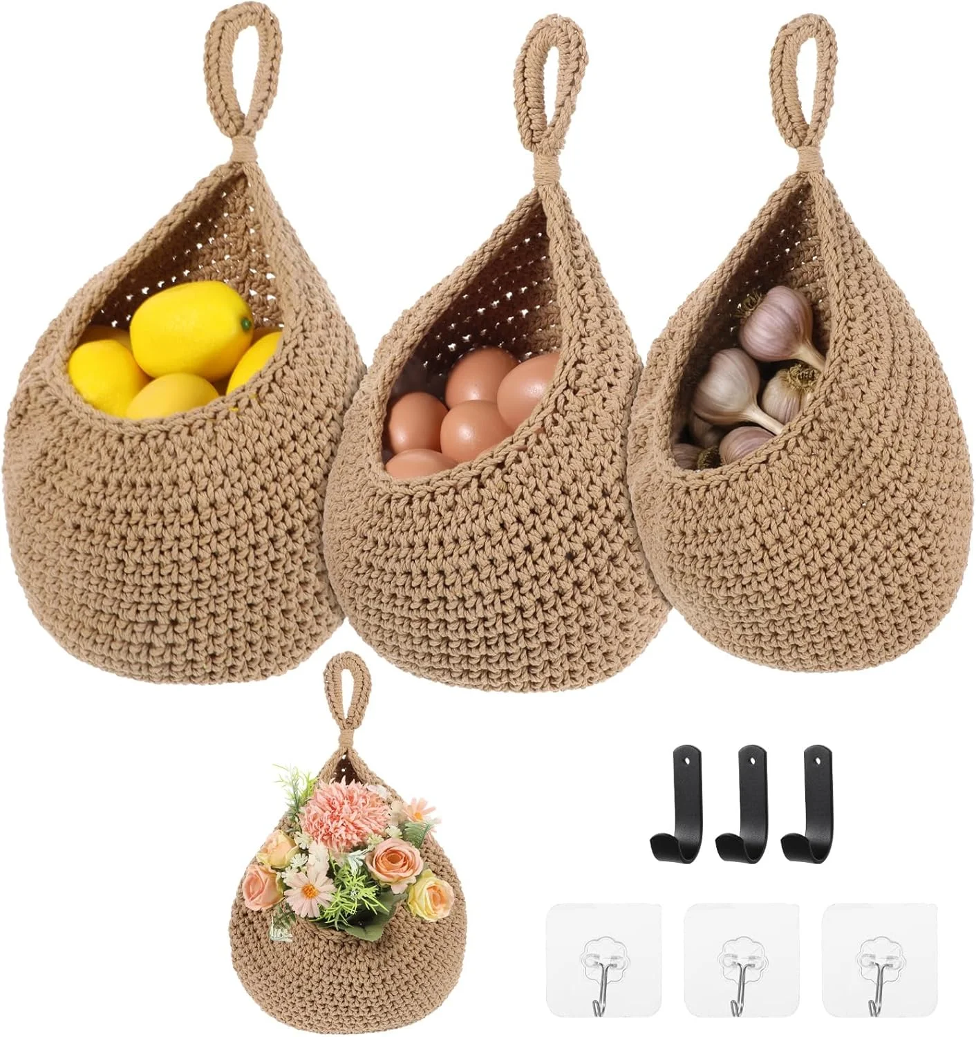 سبد آویز دیواری بوهو برای میوه آشپزخانه، بسته 3 عددی، نگهدارنده بافته شده محصولات با 6 عدد قلاب قوی، سبد آویز سبزیجات برای سازماندهی، قطره اشکی، مناسب برای نگهداری سیب زمینی و پیاز در خانه، جنس کتان سبد آویز دیواری بوهو برای میوه آشپزخانه، بسته 3 عددی، نگهدارنده بافته شده محصولات با 6 عدد قلاب قوی، سبد آویز سبزیجات برای سازماندهی، قطره اشکی، مناسب برای نگهداری سیب زمینی و پیاز در خانه، جنس کتان