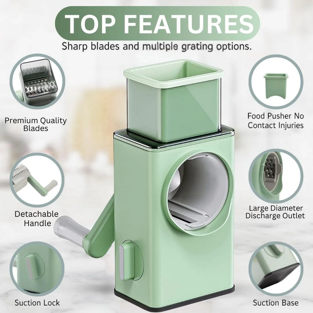 خردکن و اسلایسر سبزیجات 22 در 1 هارتلی (مفرمة وقطاعة) | ابزار آشپزخانه چند منظوره با 13 تیغه، محفظه نگهداری، اسلایسر تخم مرغ، برش سیب زمینی سرخ کرده، برس تمیز کننده - سبز