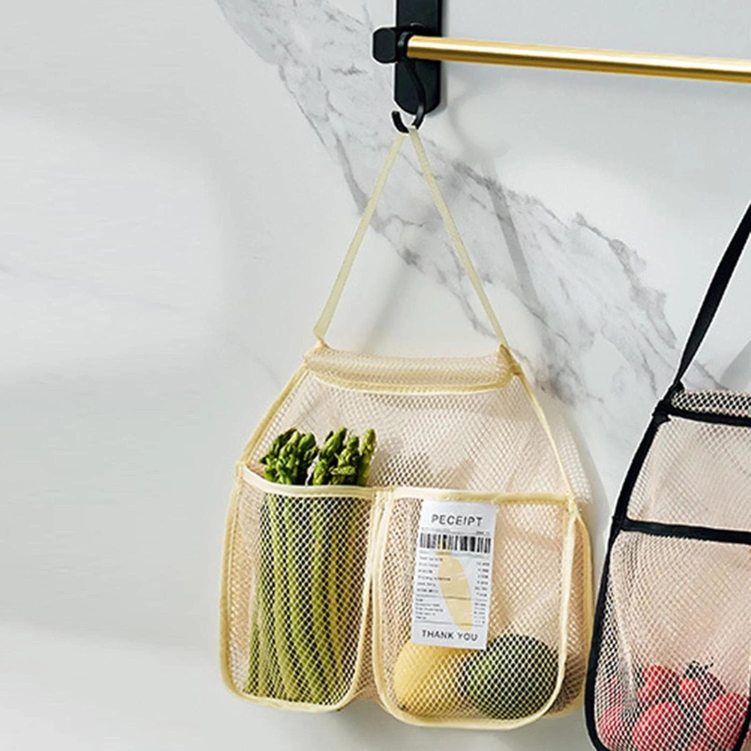 کیسه های توری آویز برای سبزیجات، دو محفظه برای نگهداری سیب زمینی | کیف های نگهداری توری برای سیر، سیب زمینی، پیاز یا کیسه زباله