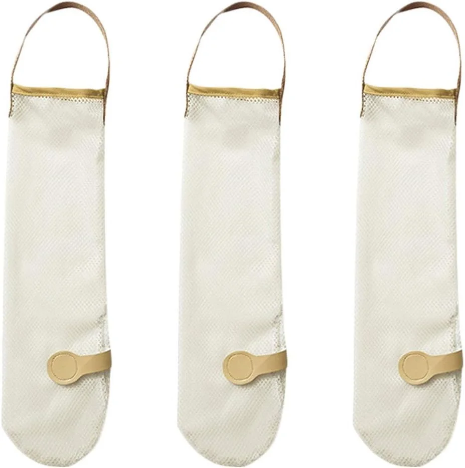 ست 3 عددی کیسه توری آویز برای نگهداری، پخش کننده کیسه های خرید، نگهدارنده کیسه زباله، کیسه های میوه و سبزیجات قابل استفاده مجدد برای پیاز و سیب زمینی