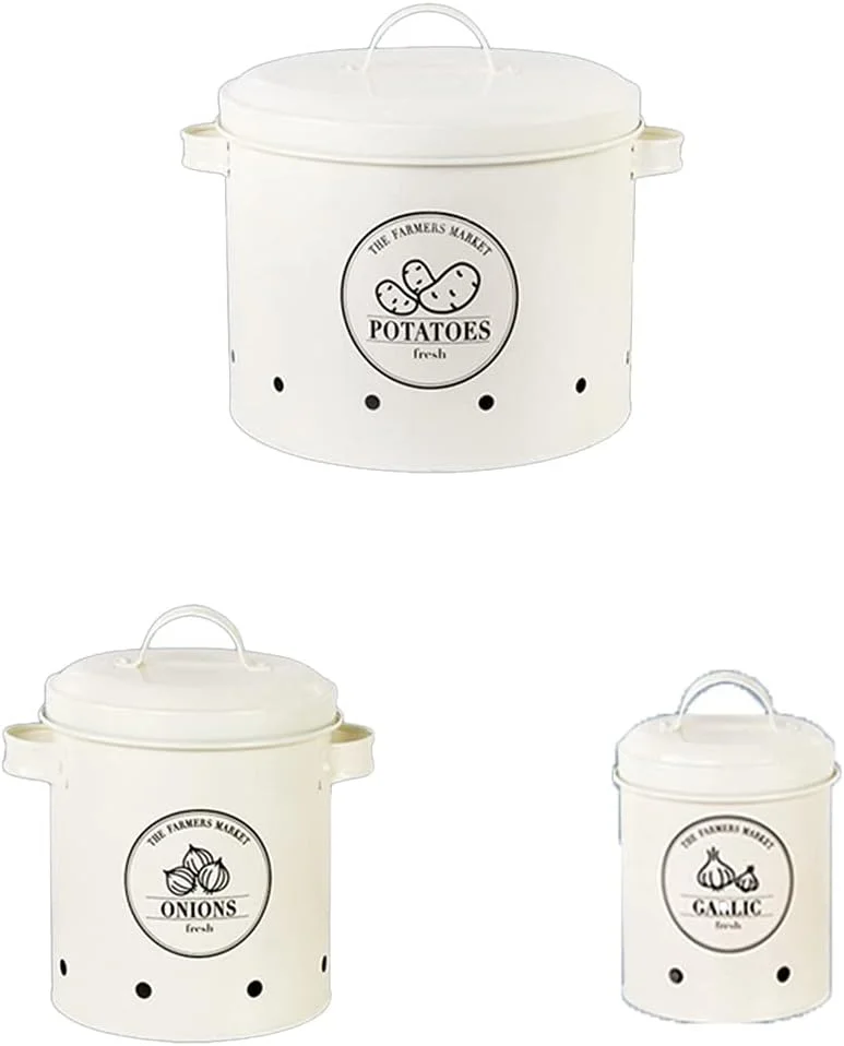 GZDZHP ست 3 عددی جعبه نگهداری سیب زمینی، پیاز، سیر، سطل های ظرف غذا A GZDZHP ست 3 عددی جعبه نگهداری سیب زمینی، پیاز، سیر، سطل های ظرف غذا A