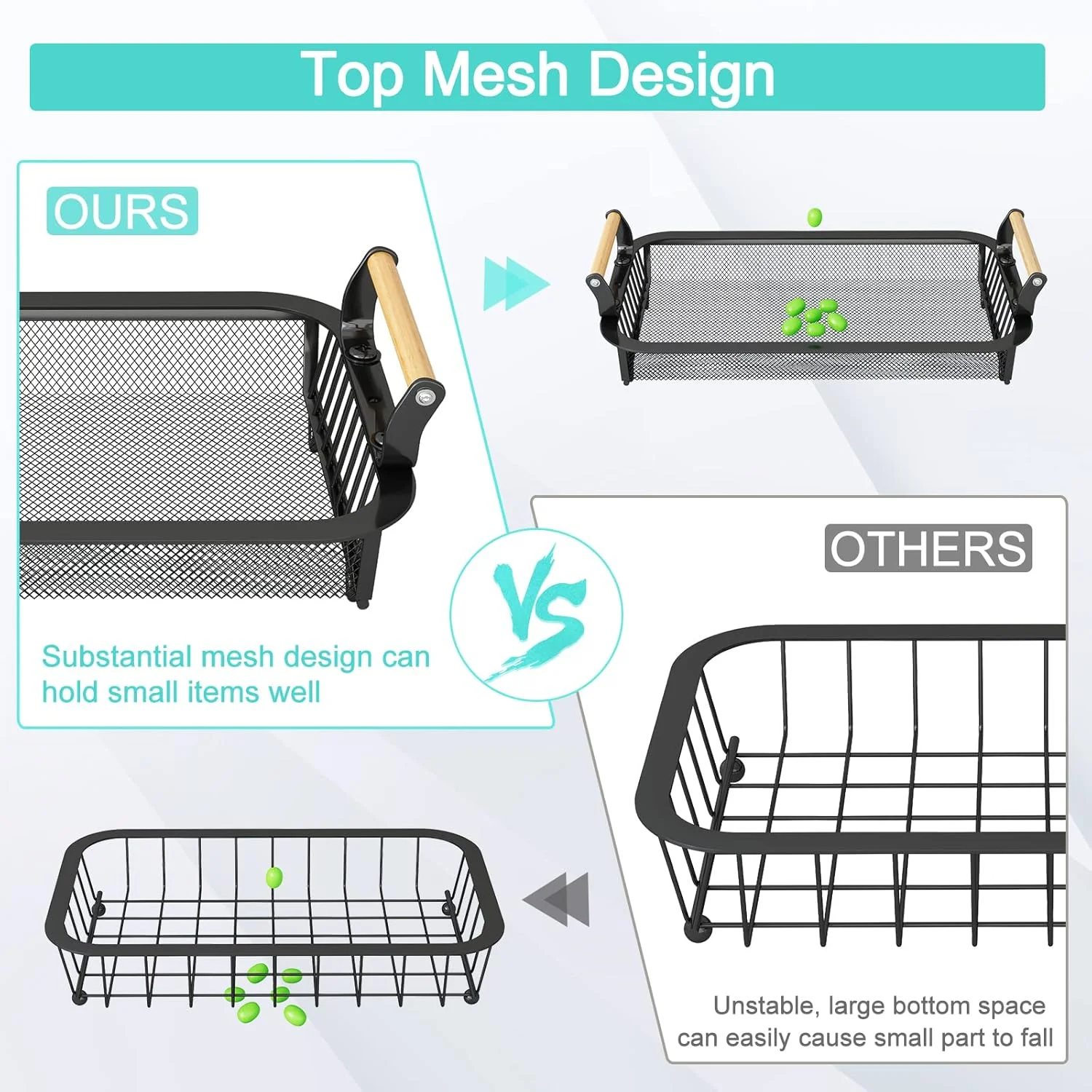سبد میوه 3 طبقه با 2 آویز موز برای پیشخوان آشپزخانه، نگهدارنده رومیزی سبزیجات، استند فلزی سیم دار با ظرفیت بزرگ برای نگهداری پیاز، سیب زمینی، نان و تنقلات، مشکی