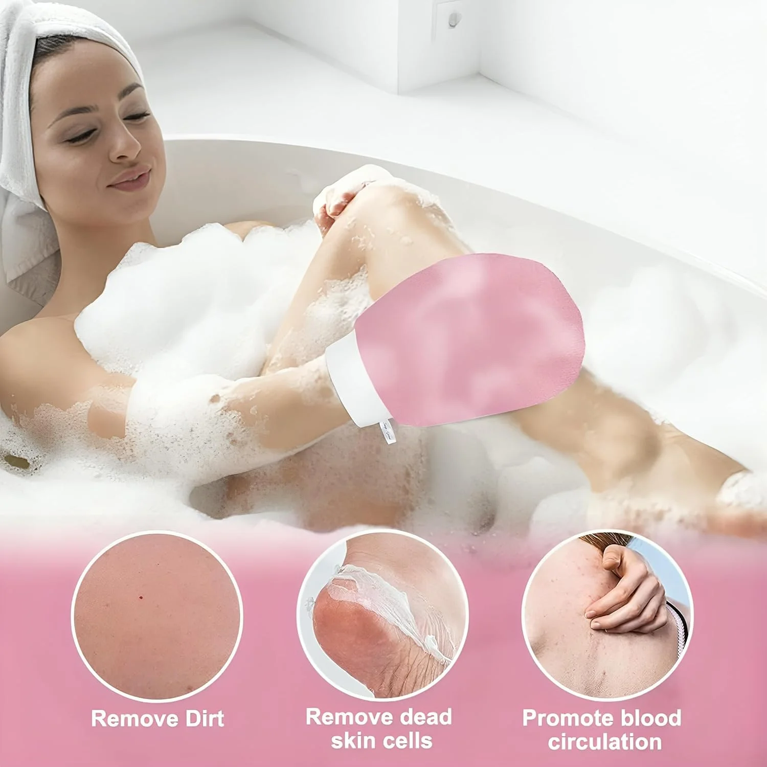 دستکش لایه بردار کره ای EcoFiiz - دستکش لوفا اسکراب عمیق بدن برای از بین بردن پوست مرده، حمام و حمام مغربی - دستکش اسپا مراکشی Kessa برای مردان و زنان "صورتی"