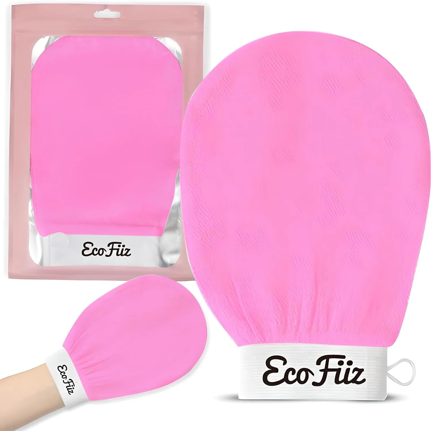 دستکش لایه بردار کره ای EcoFiiz - دستکش لوفا اسکراب عمیق بدن برای از بین بردن پوست مرده، حمام و حمام مغربی - دستکش اسپا مراکشی Kessa برای مردان و زنان "صورتی"