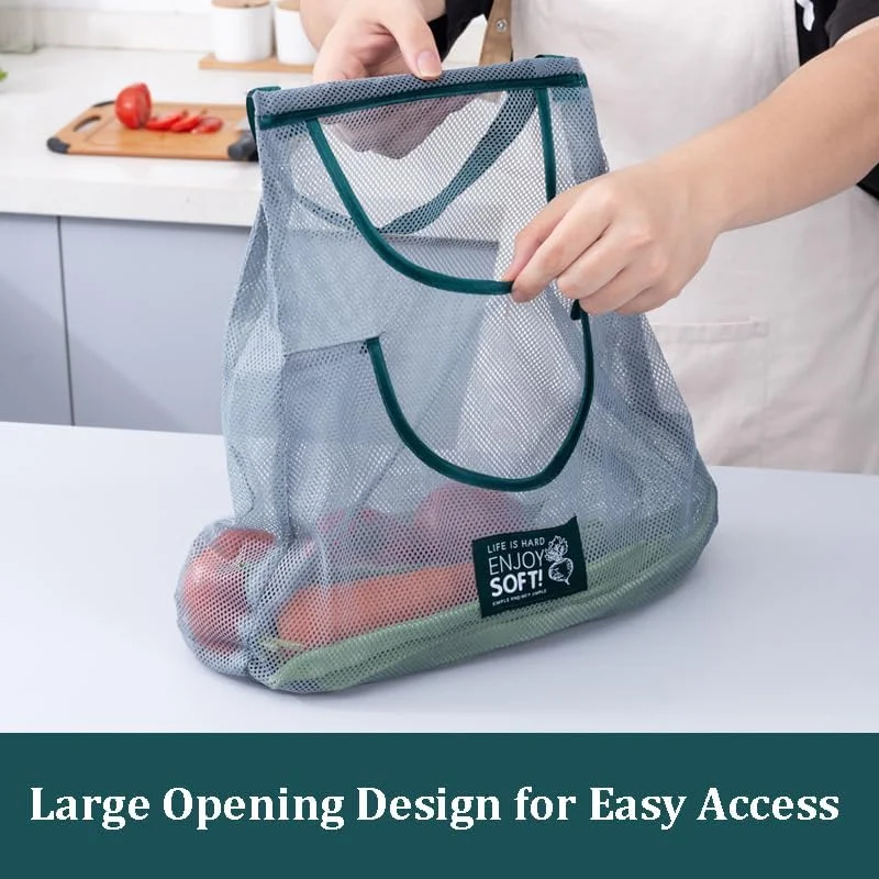 Fymlhomi 3pcs Hanging Mesh Storage Bags Reusable Produce Bags Dual Pocket Net Bag for Kitchen Fruit Vegetable Garlic Onion Potatoes Tomatoes Storage Bags