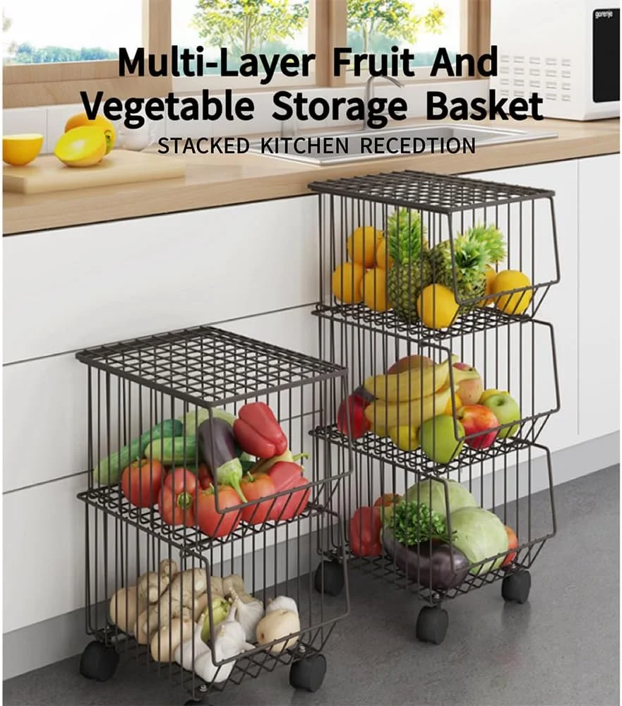 سبد میوه و سبزیجات 4 طبقه برای آشپزخانه، سبد ذخیره سازی، قفسه ذخیره سازی آشپزخانه با چرخ برای میوه، سبزیجات، ذرت، سیب زمینی، پیاز (4 طبقه، مشکی) سبد میوه و سبزیجات 4 طبقه برای آشپزخانه، سبد ذخیره سازی، قفسه ذخیره سازی آشپزخانه با چرخ برای میوه، سبزیجات، ذرت، سیب زمینی، پیاز (4 طبقه، مشکی)