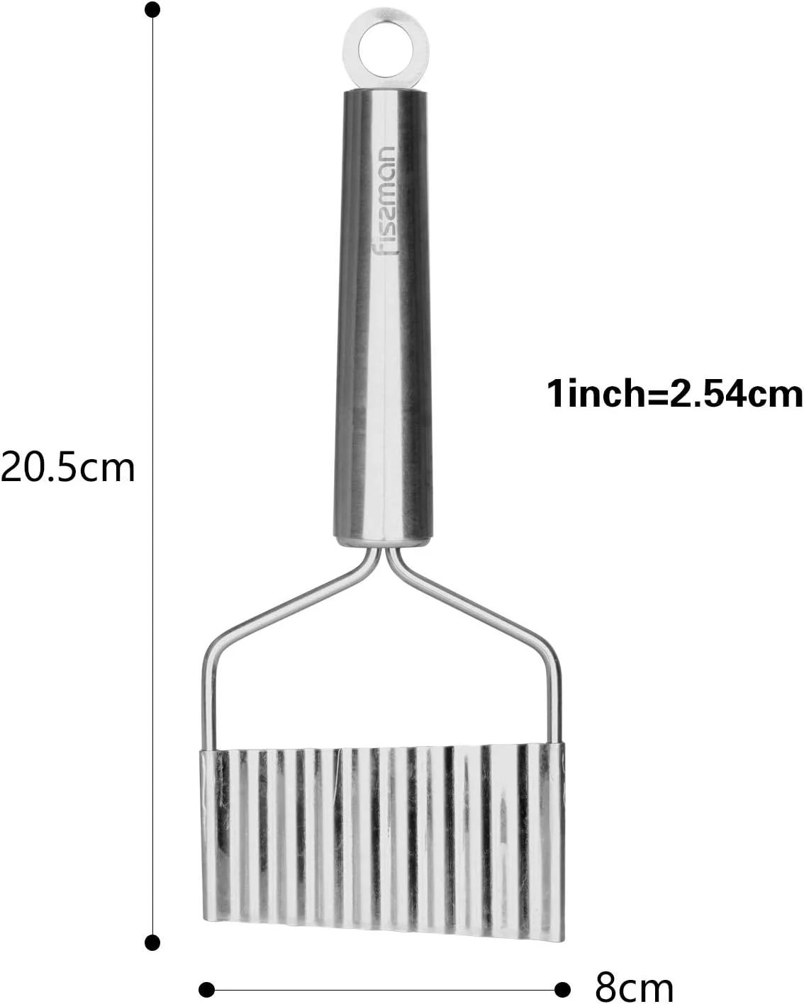 Fissman Crinkle Cutter Stainless Steel 20cm, Heavy-Duty Wavy Chopper with Hang Hole Zonda Series | Slicer Steel for Potato, Carrot Chip, Onions, Fruits, Vegetables (Dishwasher Safe)
