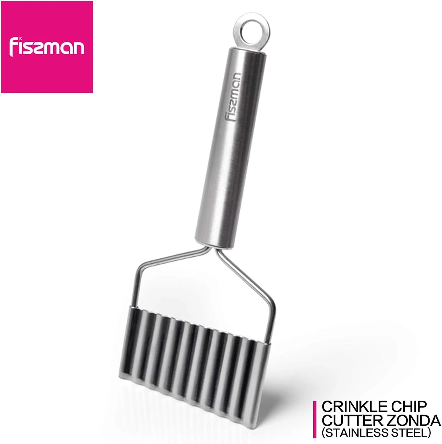 Fissman Crinkle Cutter Stainless Steel 20cm, Heavy-Duty Wavy Chopper with Hang Hole Zonda Series | Slicer Steel for Potato, Carrot Chip, Onions, Fruits, Vegetables (Dishwasher Safe)
