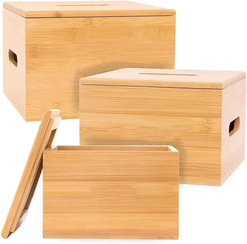 ظرف نگهداری پیاز، سیب زمینی و سیر بامبو Ekhasa برای آشپزخانه با درب (ست 3 عددی) | ست ظروف با گرید غذایی | جعبه های سازمان دهنده