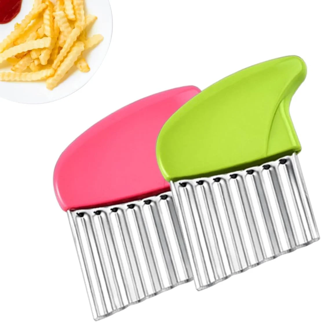 دوماما 2 عدد برشگر کنگره ای استیل ضد زنگ برای سیب زمینی، هویج و سبزیجات موج دار - برشگر سیب زمینی سرخ کرده برای آشپزی خلاقانه - خردکن موج دار بادوام برای میان وعده های سرگرم کننده و خوشمزه - برش با استایل