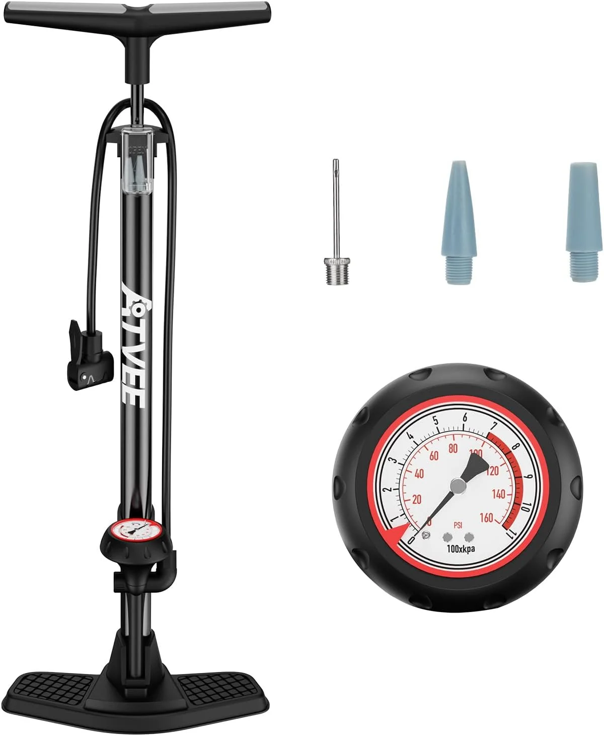 تلمبه دوچرخه، تلمبه دوچرخه سایز بزرگ با ارتفاع 25 و فشار بالا 160 PSI، تلمبه باد دوچرخه با والف پرستا و شرادر، تلمبه باد دوچرخه برای لاستیک دوچرخه، توپ و حلقه شنا، تلمبه دوچرخه با درجه PSI