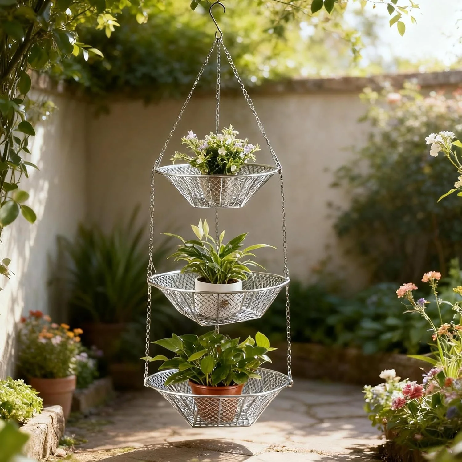 سبد سبزیجات، ارگانایزر نگهدارنده فلزی 3 طبقه | سبد بزرگ میوه و سبزیجات | برای مواد غذایی، تنقلات، نان، سیب زمینی، پیاز، ابزار باغبانی، سازماندهی انباری حیاط باغ حمام