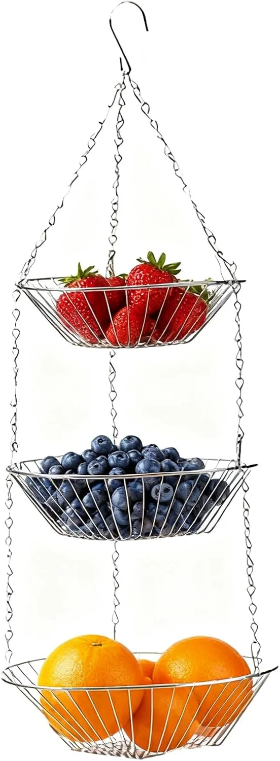 سبد سبزیجات برای آشپزخانه | قفسه سیمی صرفه جویی در فضا با 3 طبقه، سبد میوه و سبزیجات آشپزخانه - برای مواد غذایی، تنقلات، نان، سیب زمینی، پیاز، ابزار باغبانی، سازماندهی حمام، باغ، حیاط، انبار