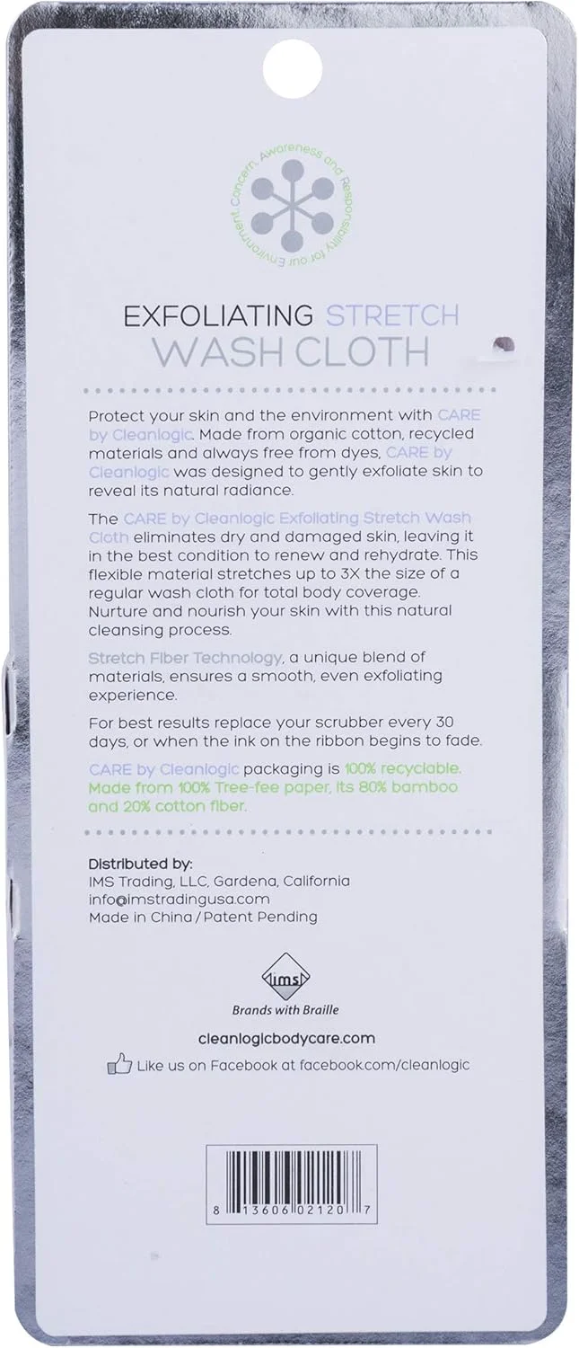 Cleanlogic Body Exfoliating Cloth, Stretchy Organic Sustainable Cotton Exfoliator Bath and Shower Washcloths, Reusable Daily Skincare Tool, 1 Count Cleanlogic Body Exfoliating Cloth, Stretchy Organic Sustainable Cotton Exfoliator Bath and Shower Washcloths, Reusable Daily Skincare Tool, 1 Count