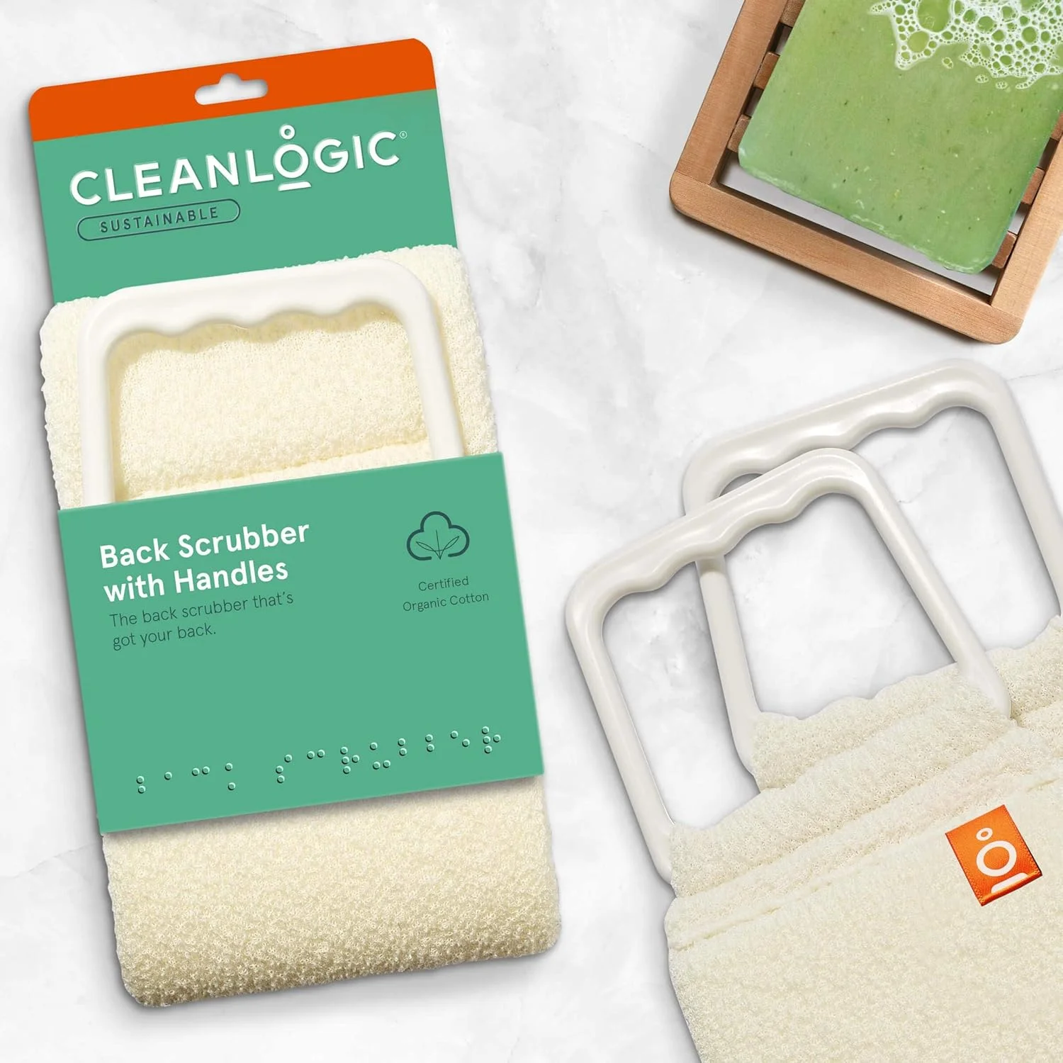 Cleanlogic Body Exfoliating Back Scrubber Cloth with Handles, Stretchy Organic Sustainable Cotton Exfoliator Bath and Shower Washcloths, Reusable Daily Skincare Tool, 1 Count Cleanlogic Body Exfoliating Back Scrubber Cloth with Handles, Stretchy Organic Sustainable Cotton Exfoliator Bath and Shower Washcloths, Reusable Daily Skincare Tool, 1 Count