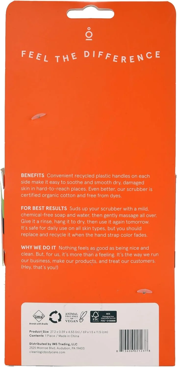 Cleanlogic Body Exfoliating Back Scrubber Cloth with Handles, Stretchy Organic Sustainable Cotton Exfoliator Bath and Shower Washcloths, Reusable Daily Skincare Tool, 1 Count Cleanlogic Body Exfoliating Back Scrubber Cloth with Handles, Stretchy Organic Sustainable Cotton Exfoliator Bath and Shower Washcloths, Reusable Daily Skincare Tool, 1 Count