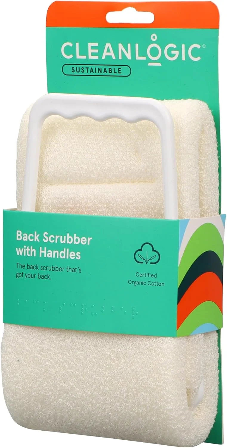 Cleanlogic Body Exfoliating Back Scrubber Cloth with Handles, Stretchy Organic Sustainable Cotton Exfoliator Bath and Shower Washcloths, Reusable Daily Skincare Tool, 1 Count Cleanlogic Body Exfoliating Back Scrubber Cloth with Handles, Stretchy Organic Sustainable Cotton Exfoliator Bath and Shower Washcloths, Reusable Daily Skincare Tool, 1 Count