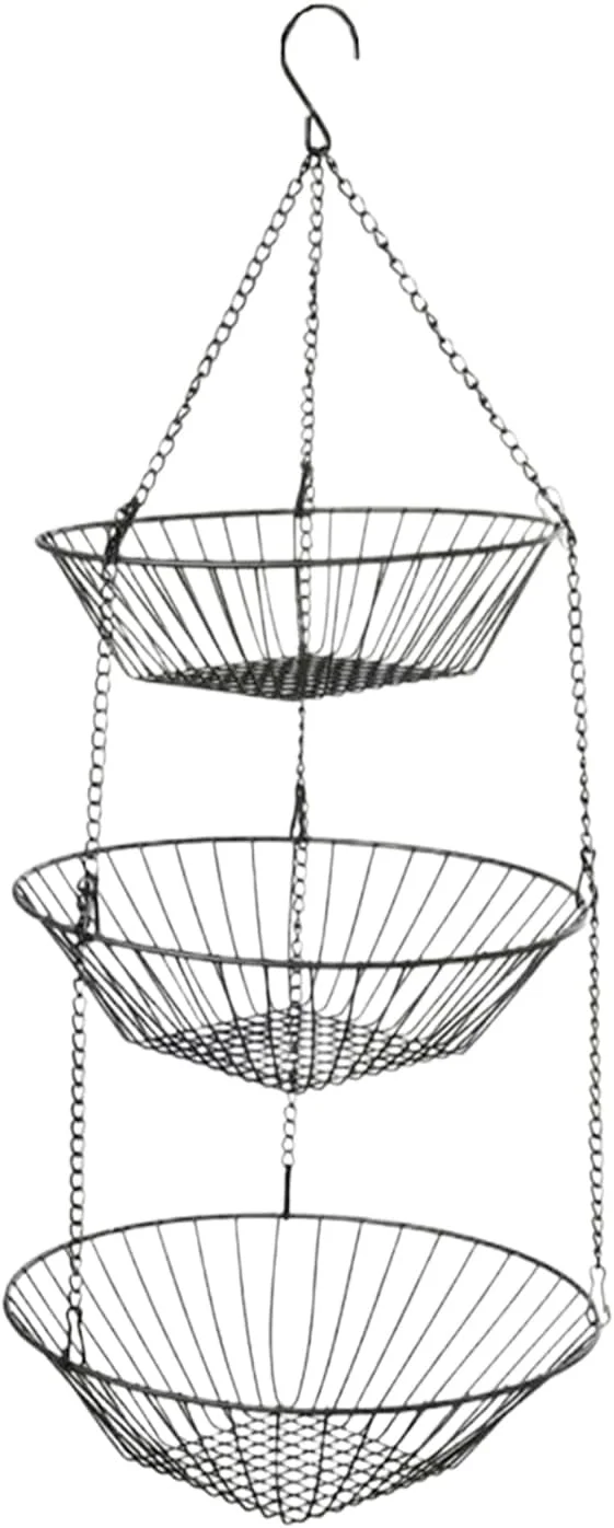 سبد سبزیجات، ارگانایزر نگهدارنده فلزی 3 طبقه، سبد میوه آشپزخانه - برای نگهداری مواد غذایی، تنقلات، نان، سیب زمینی، پیاز، ابزار باغبانی، لوازم حمام، سازماندهی باغ، حیاط و انبار