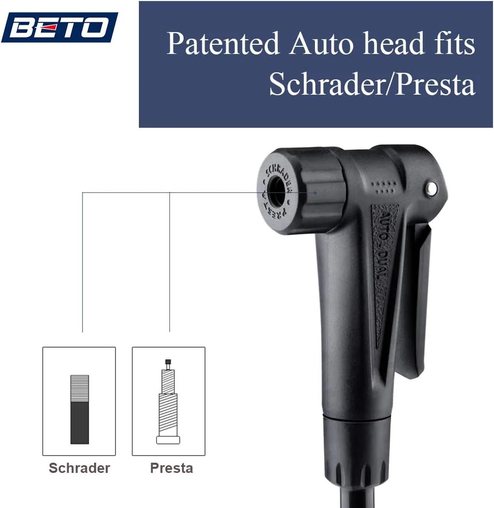 Beto Bike Pump Portable - Bicycle Floor Pump with Industrial Top-Mounted Gauge & Air Bleed Button - Presta Schrader Dunlop Valve Universal, Steel Tube 160 Psi Max Beto Bike Pump Portable - Bicycle Floor Pump with Industrial Top-Mounted Gauge & Air Bleed Button - Presta Schrader Dunlop Valve Universal, Steel Tube 160 Psi Max