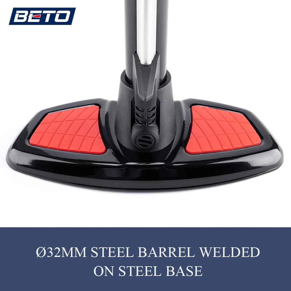 Beto Bike Pump Portable - Bicycle Floor Pump with Industrial Top-Mounted Gauge & Air Bleed Button - Presta Schrader Dunlop Valve Universal, Steel Tube 160 Psi Max Beto Bike Pump Portable - Bicycle Floor Pump with Industrial Top-Mounted Gauge & Air Bleed Button - Presta Schrader Dunlop Valve Universal, Steel Tube 160 Psi Max